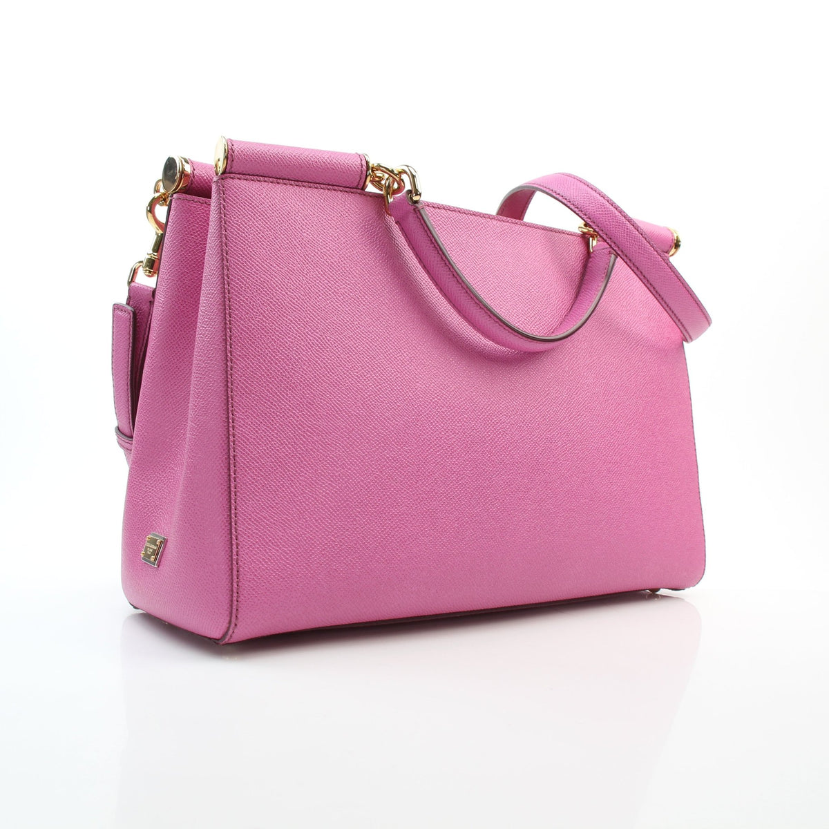 Pink textured leather Sicily top handle tote bag by Dolce & Gabbana, large handbag view