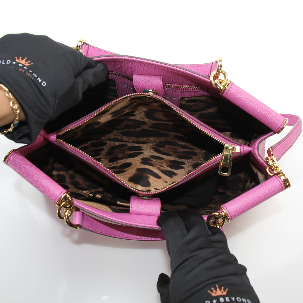 Dolce & Gabbana pink textured leather Sicily top handle tote bag by Gold & Beyond