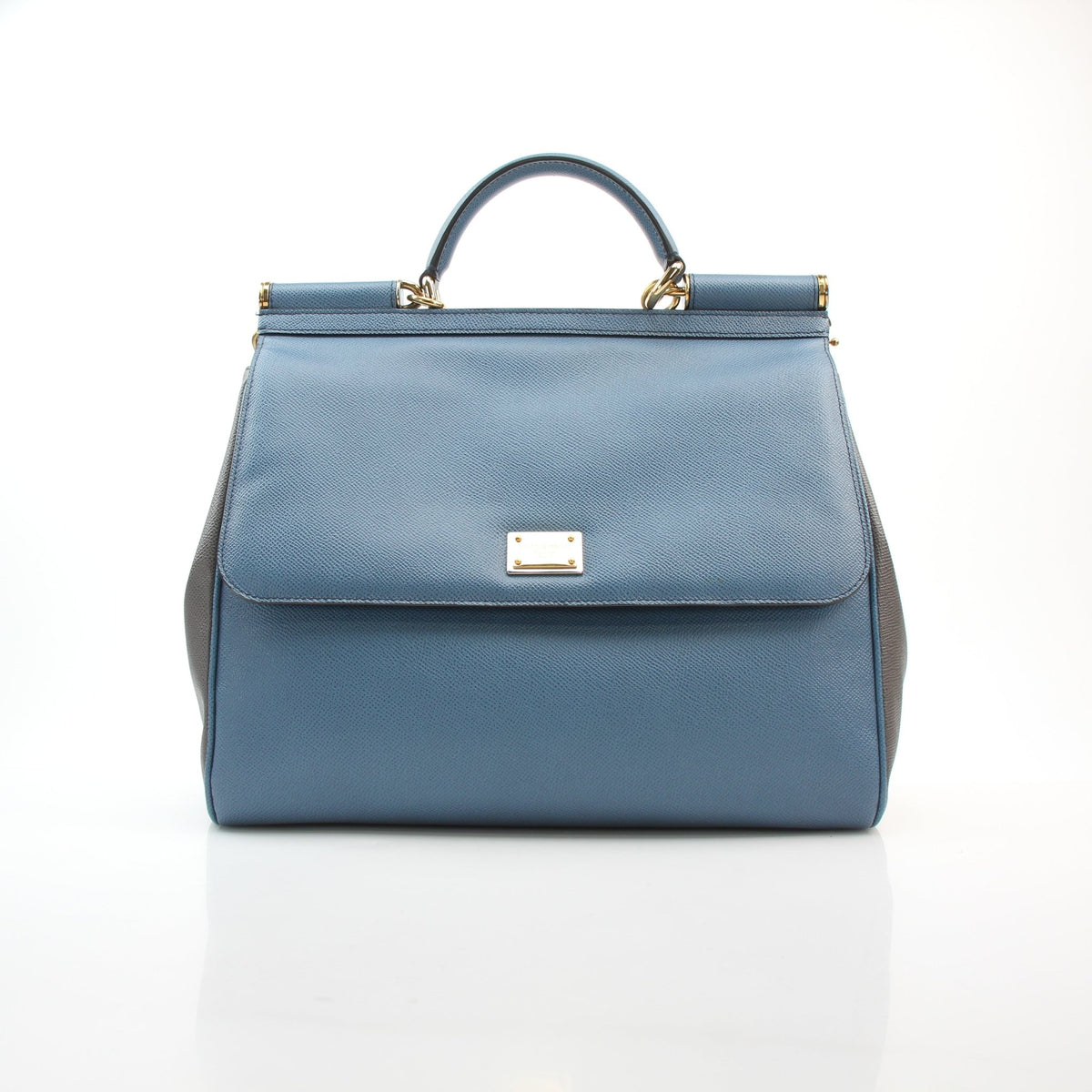Dolce & Gabbana blue and gray Dauphine leather large Sicily top handle satchel handbag