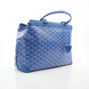 Blue Goyardine canvas MM tote handbag by Gold & Beyond with structured silhouette and top handles