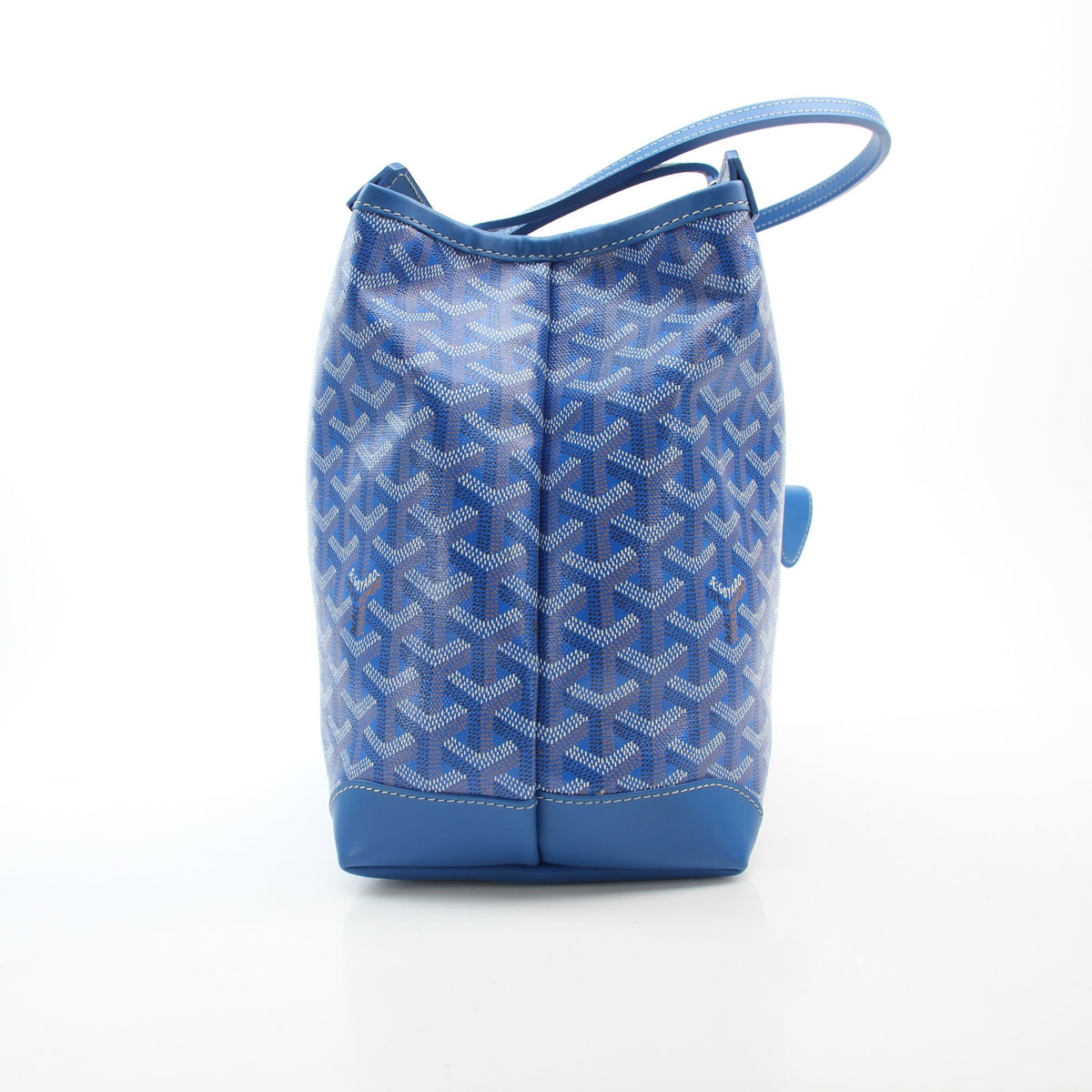 Blue Goyardine canvas MM tote bag by Gold & Beyond, featuring structured handles and a spacious interior