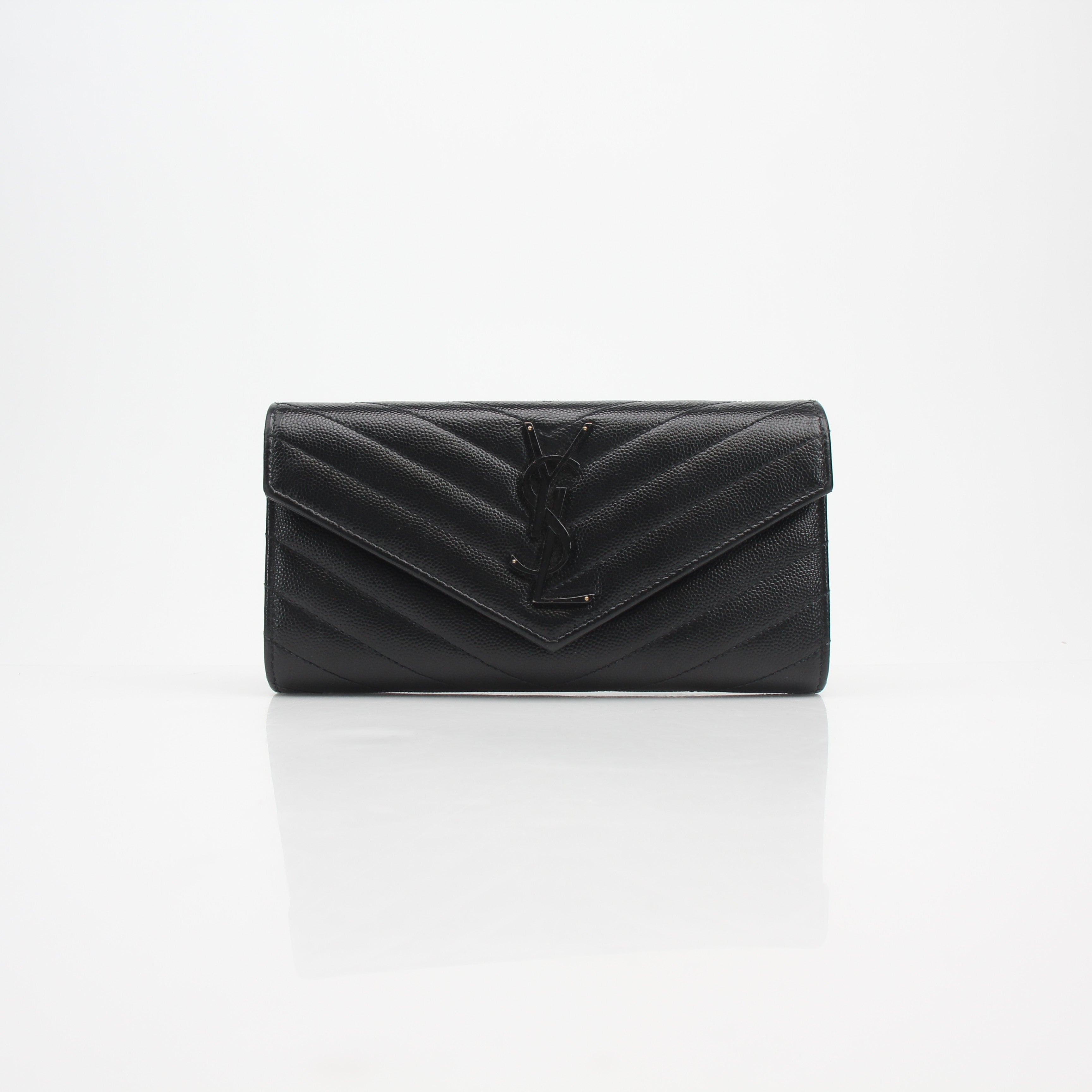 Saint Laurent Grain de Poudre Chevron Envelope Wallet