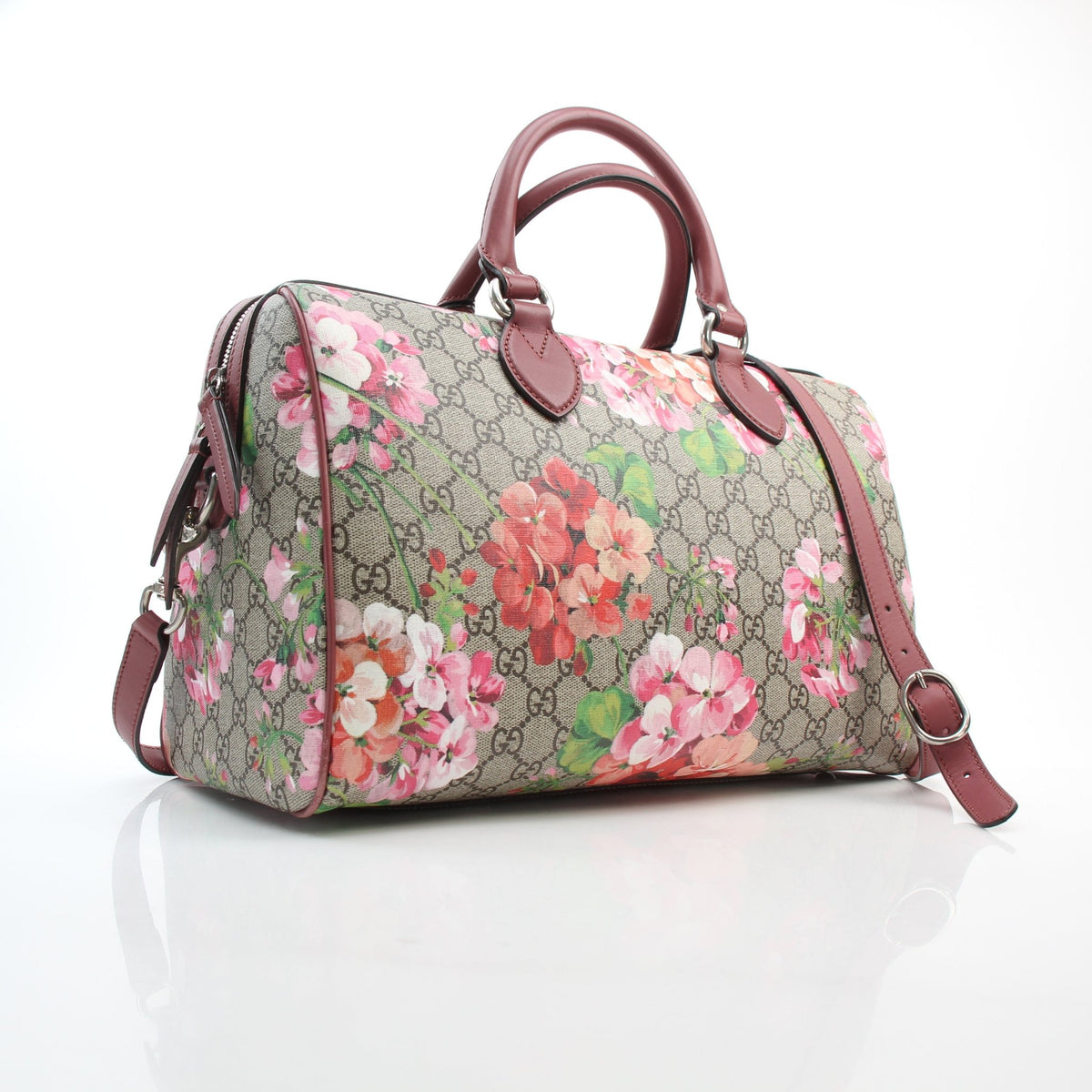 Gucci Beige GG Supreme Blooms Floral PM Boston Bag handbag by Gold & Beyond