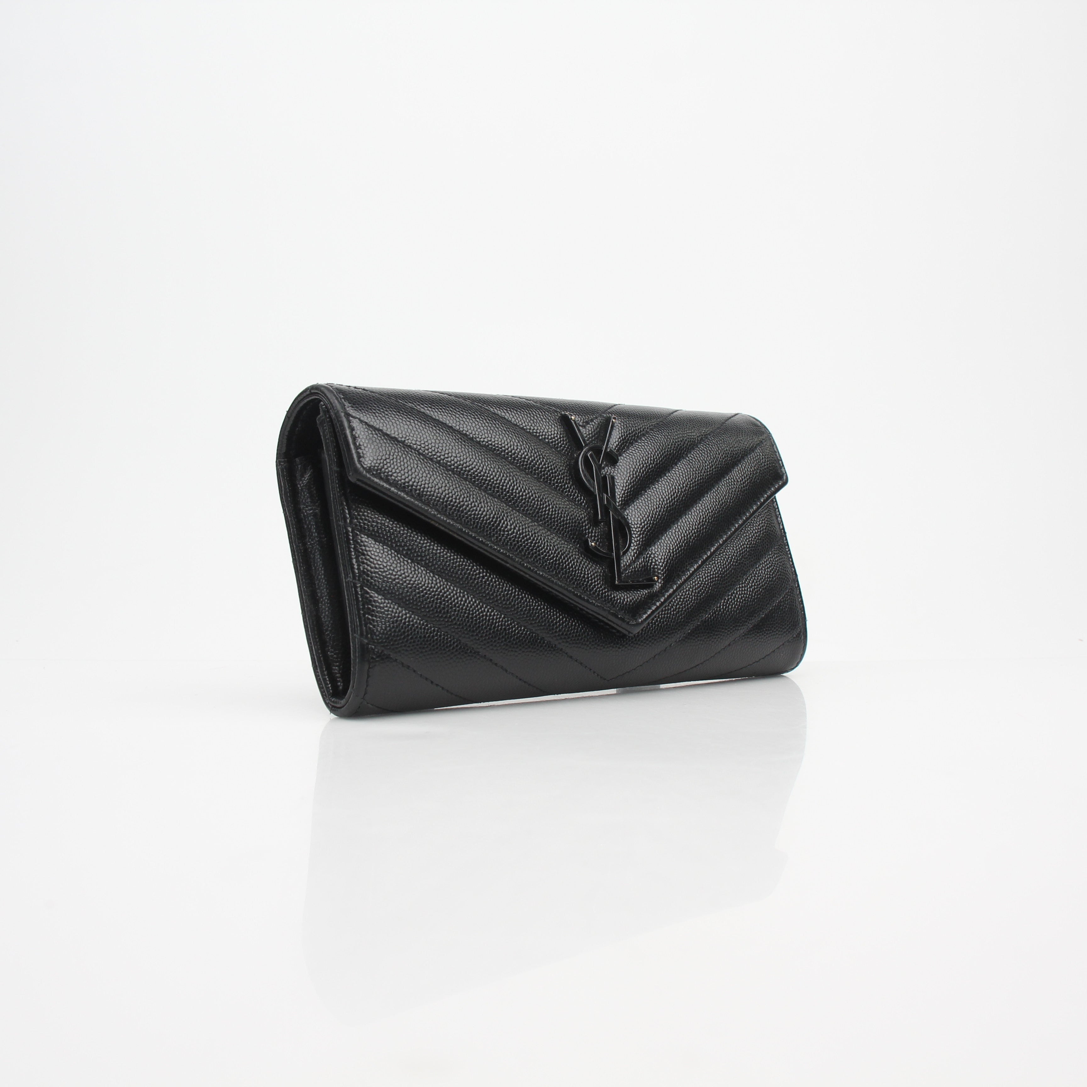 Saint Laurent Grain de Poudre Chevron Envelope Wallet