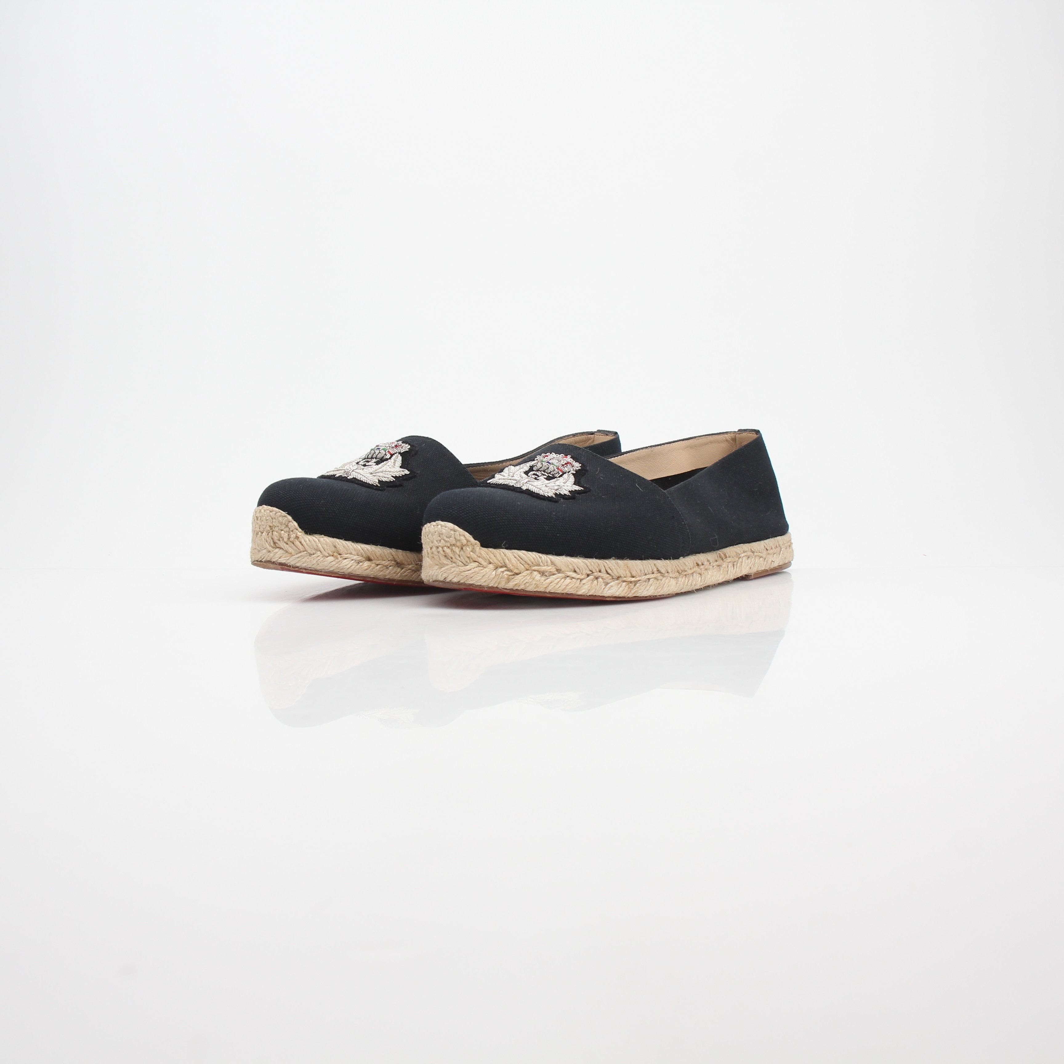 Christian Louboutin Embroidered Crest Canvas Espadrille Flats