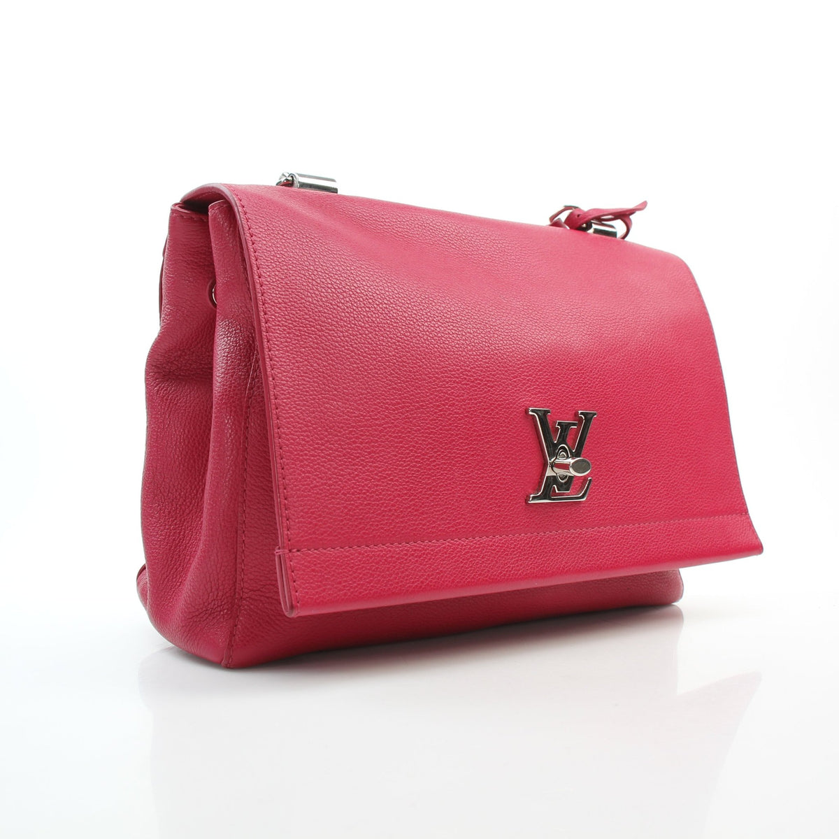 Pink Louis Vuitton calfskin leather Lockme II PM top handle handbag with gold-tone hardware