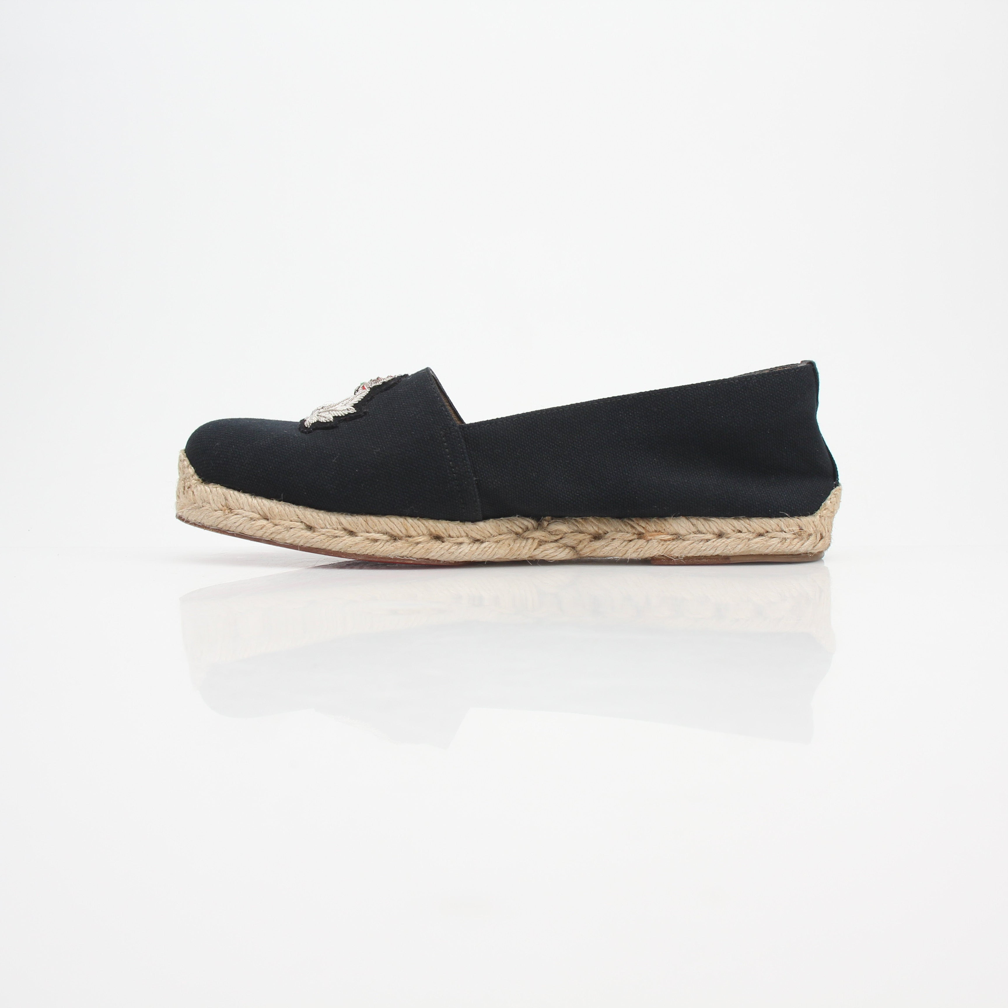 Christian Louboutin Embroidered Crest Canvas Espadrille Flats
