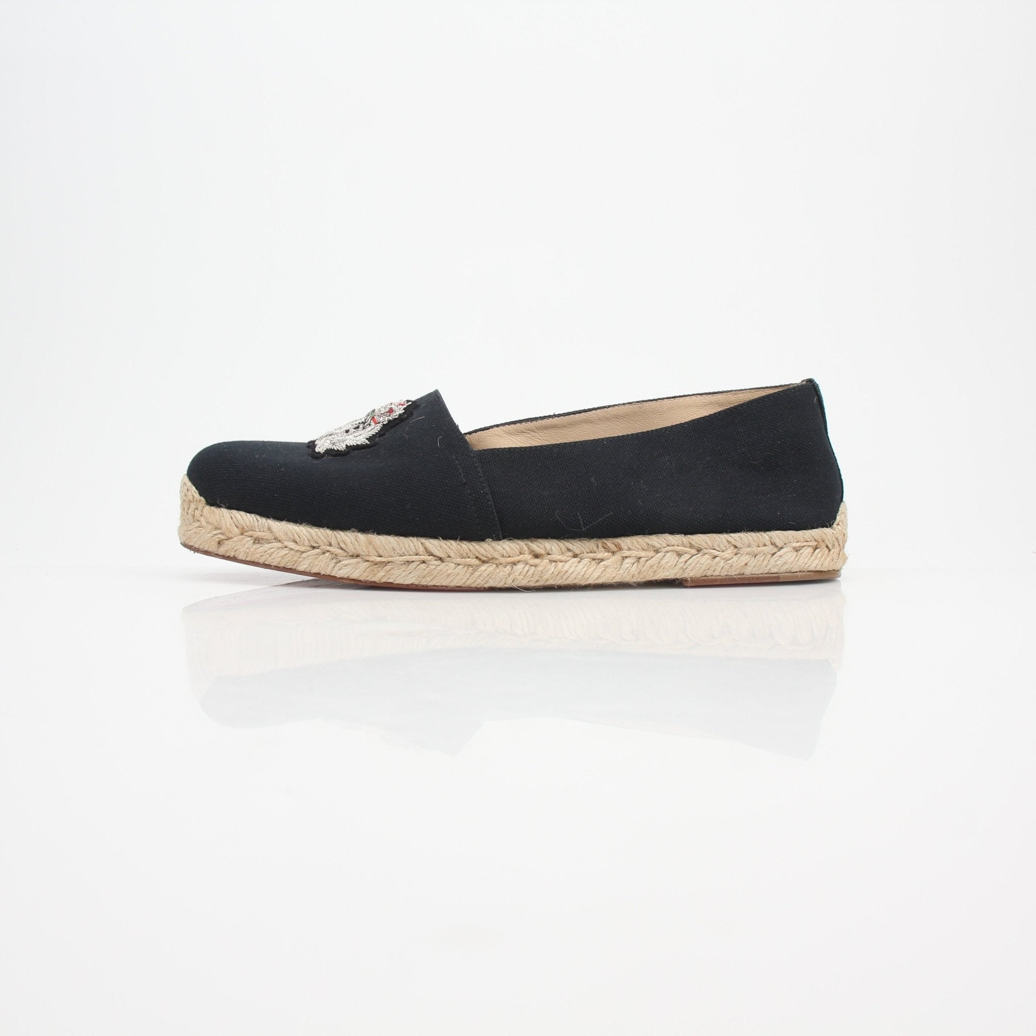 Christian Louboutin Embroidered Crest Canvas Espadrille Flats