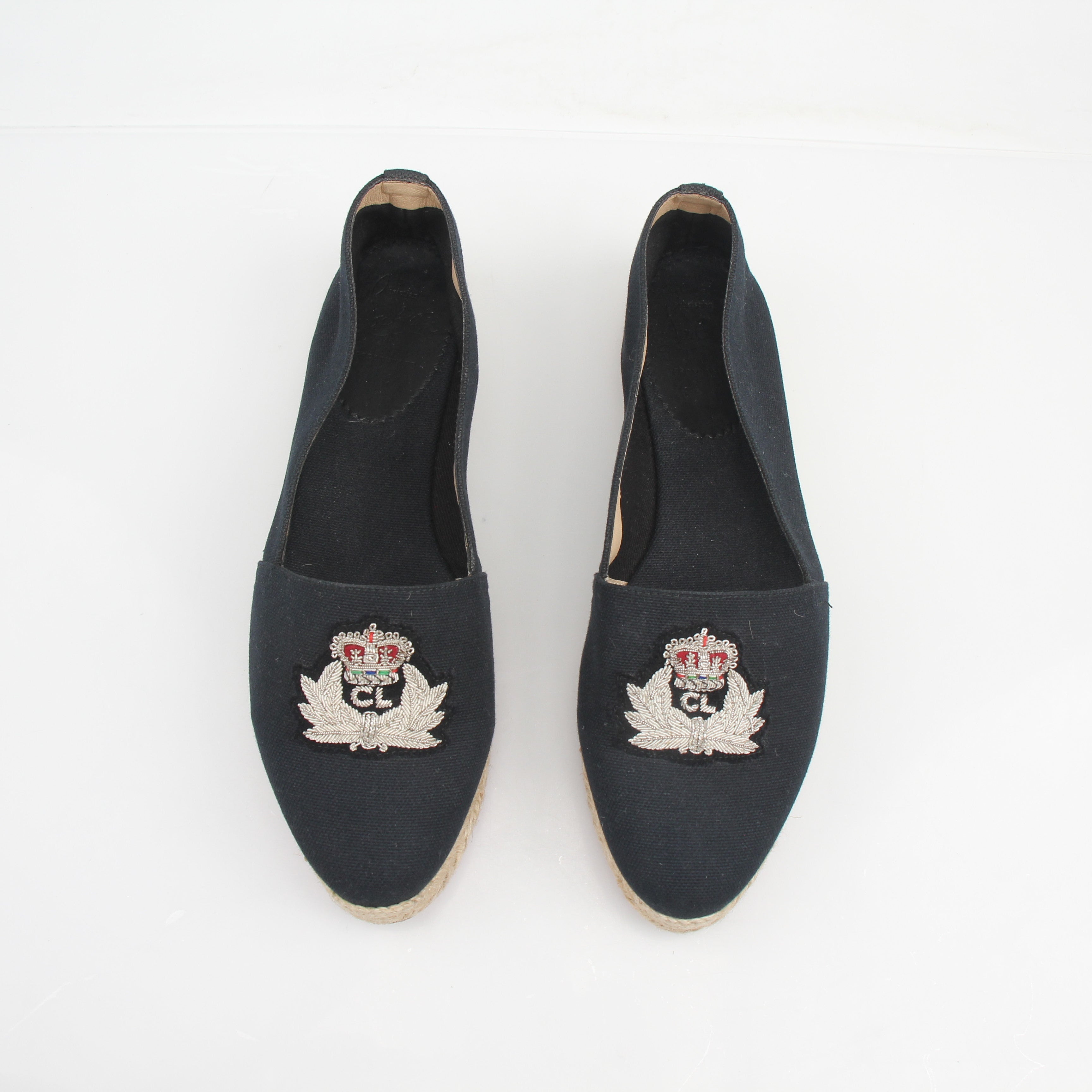 Christian Louboutin Embroidered Crest Canvas Espadrille Flats