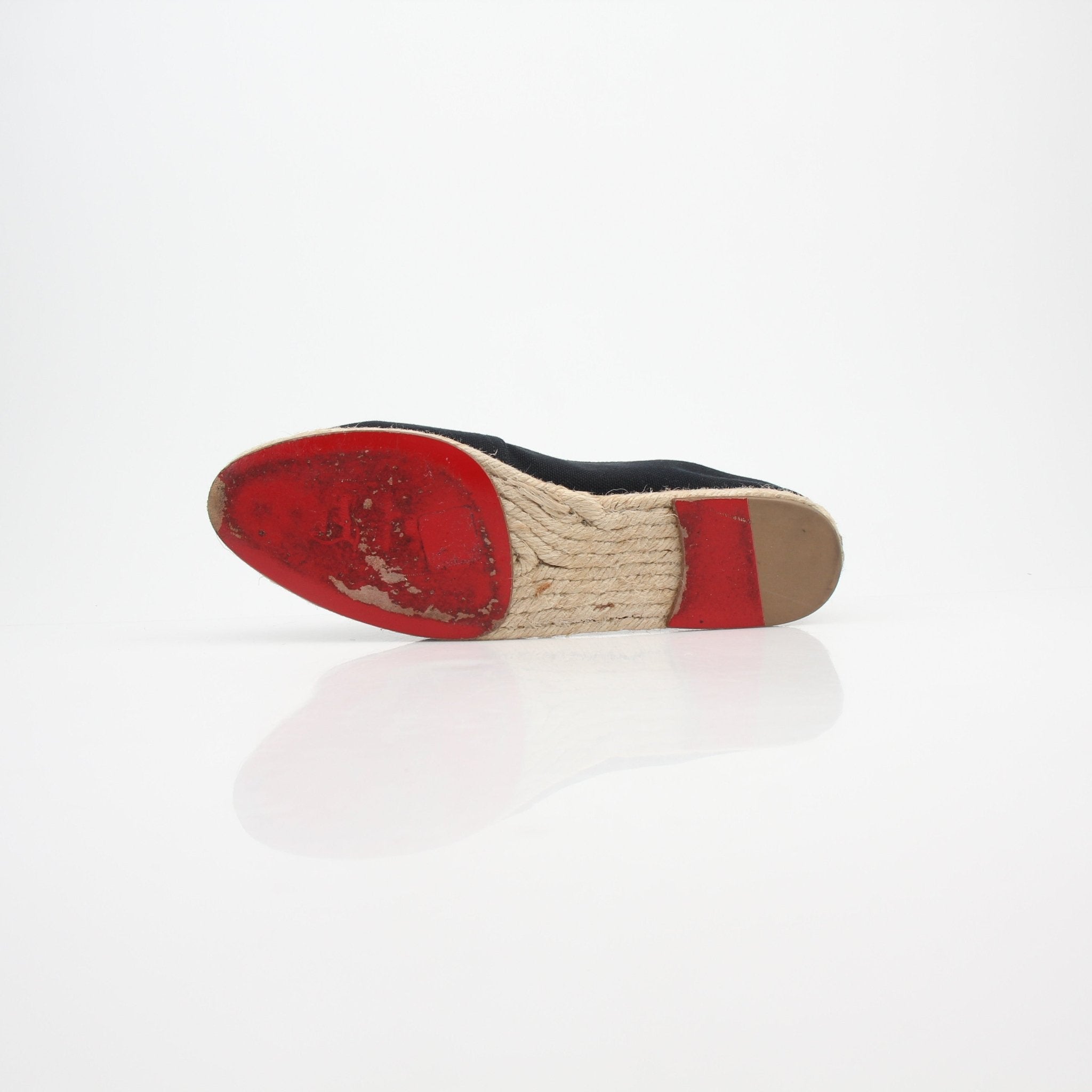 Christian Louboutin embroidered crest canvas espadrille flats with woven soles and stylish crest detail, perfect for casual wear.