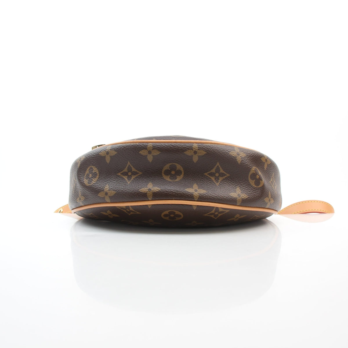 Brown monogram canvas small loop half moon shoulder bag by Louis Vuitton, shown from the front