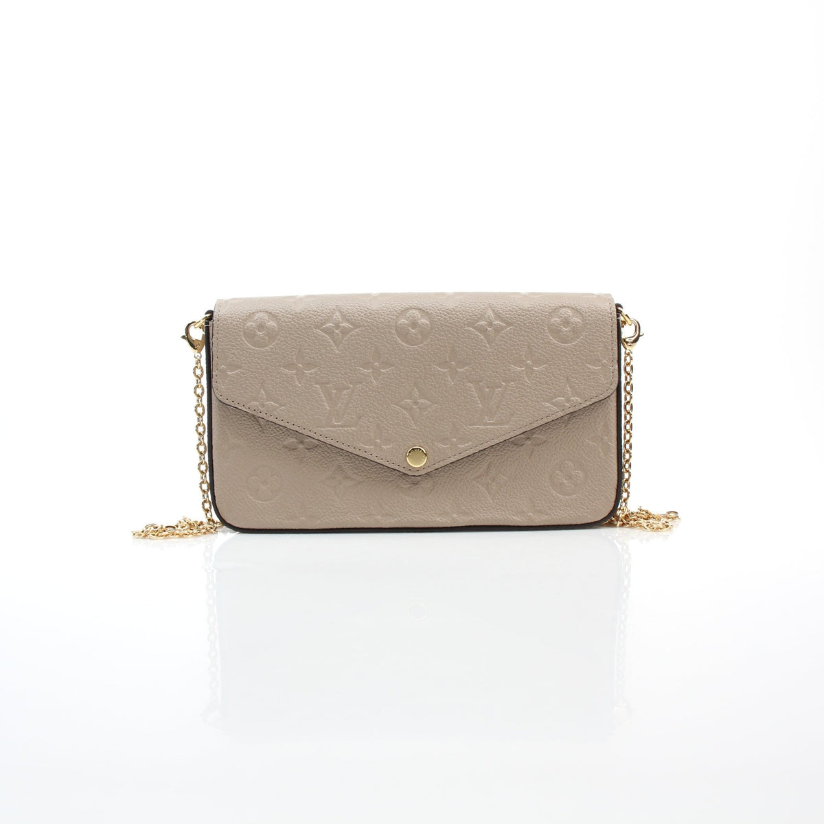 Louis Vuitton beige Monogram Empreinte leather Félicie pochette wallet on chain with gold-tone hardware