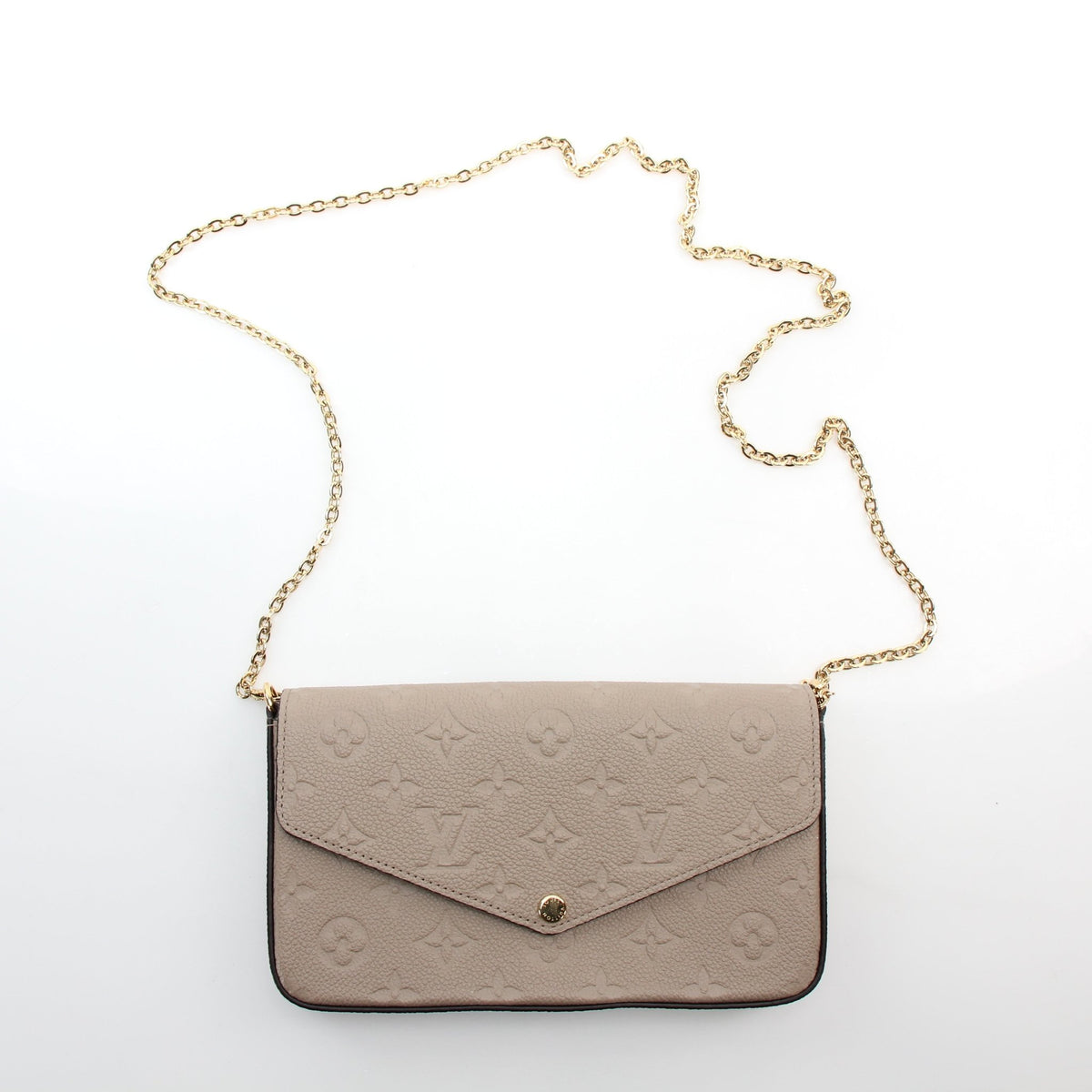 Louis Vuitton beige Monogram Empreinte leather Félicie Pochette wallet on chain with gold-tone hardware