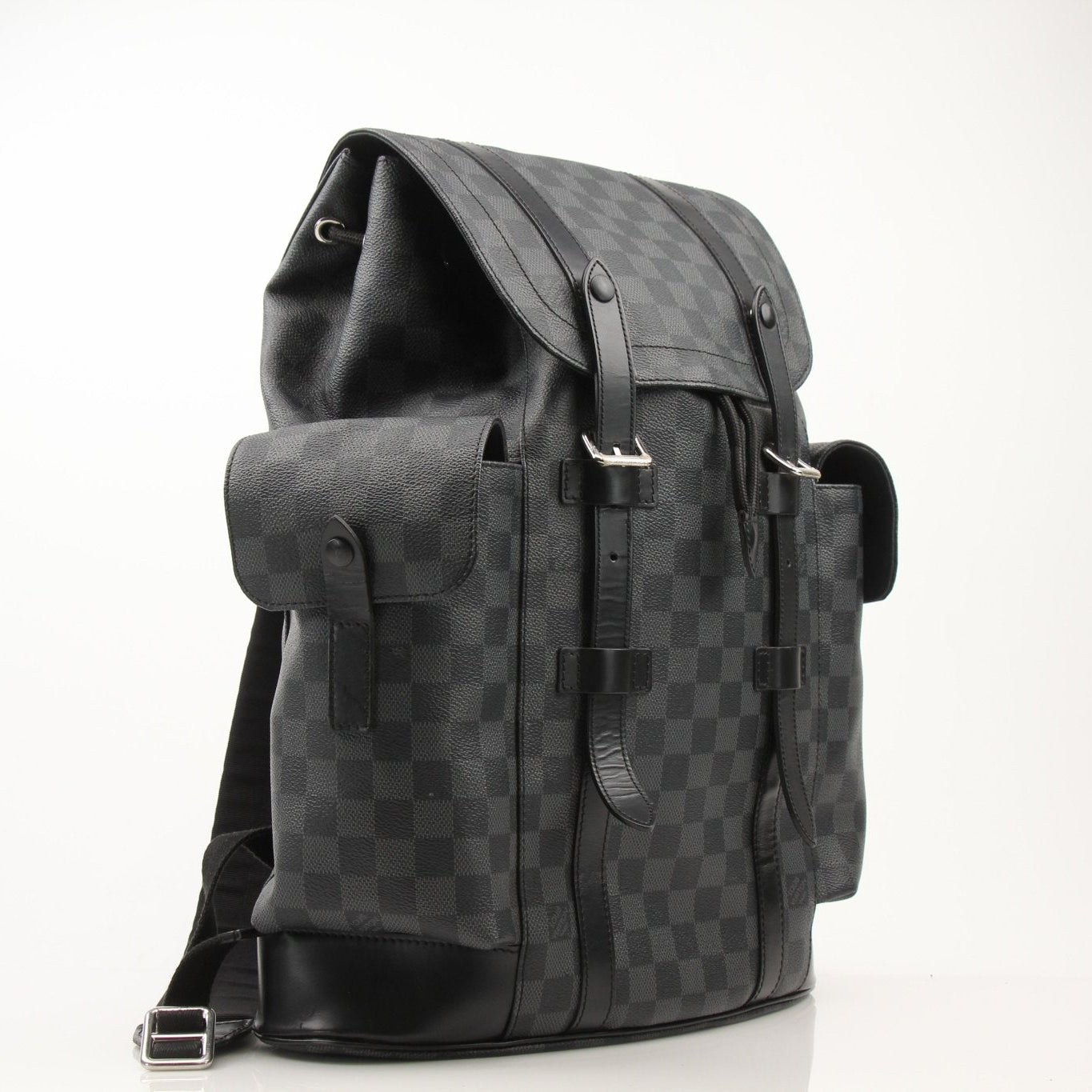 Gold & Beyond Louis Vuitton Christopher backpack, a stylish travel bag with leather accents and spacious interior.