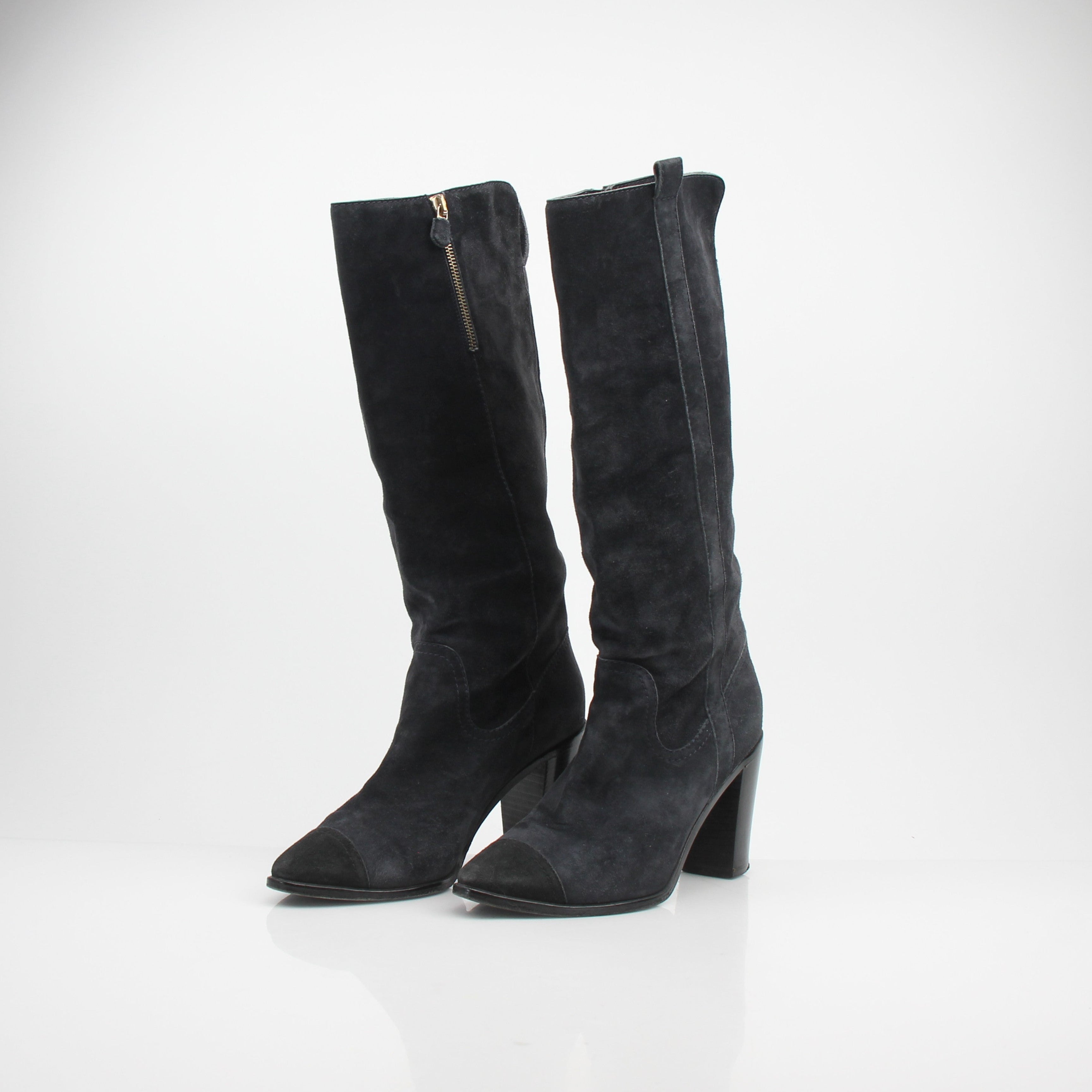 Chanel Cap Toe Knee High Suede Boots