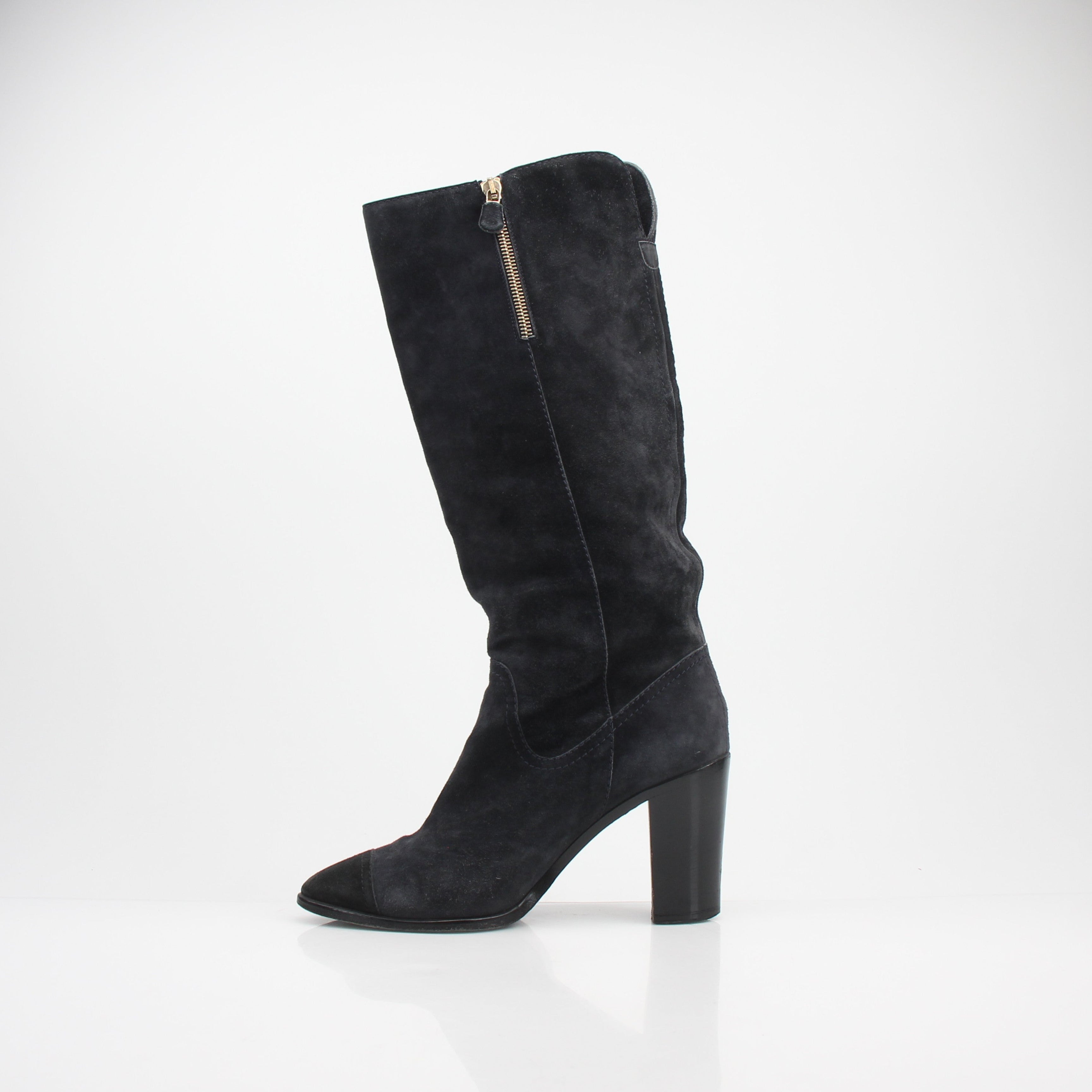Chanel Cap Toe Knee High Suede Boots