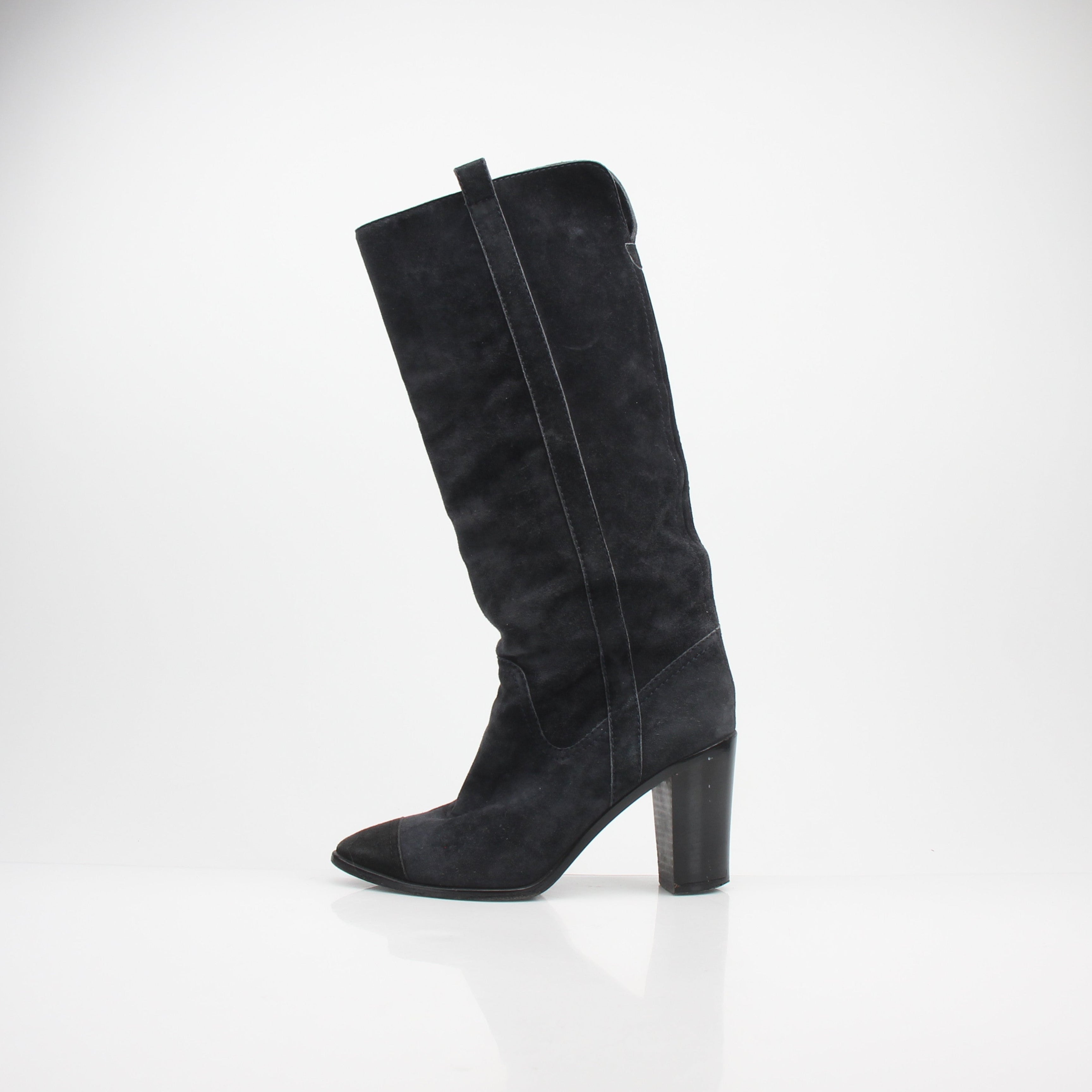 Chanel Cap Toe Knee High Suede Boots