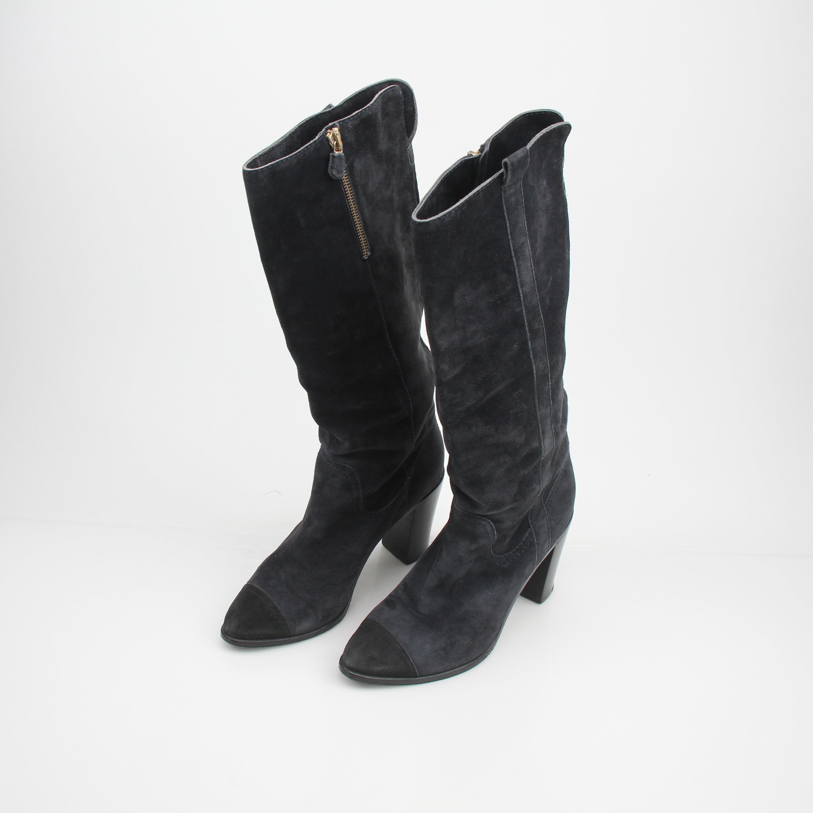 Chanel Cap Toe Knee High Suede Boots