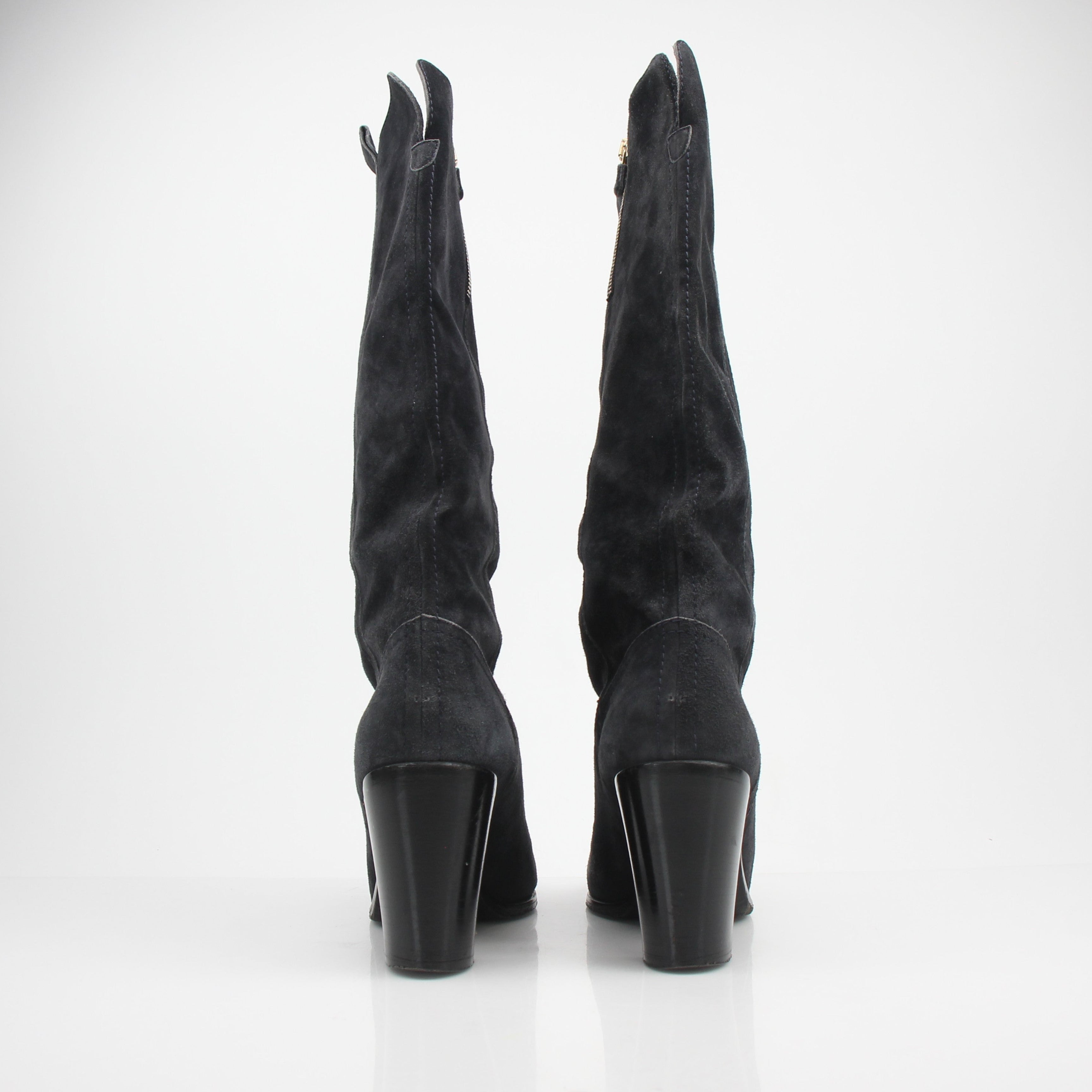 Chanel Cap Toe Knee High Suede Boots