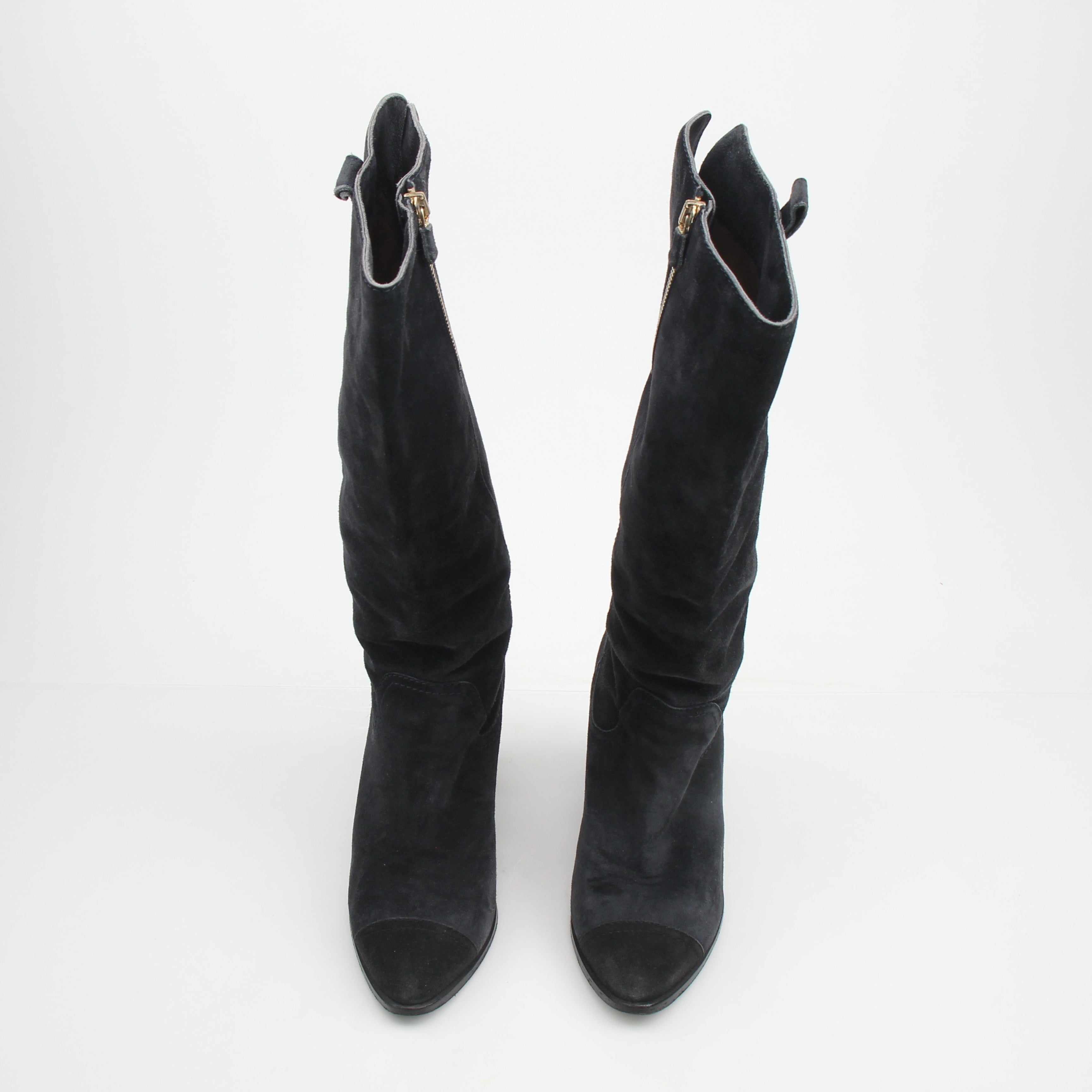 Chanel Cap Toe Knee High Suede Boots