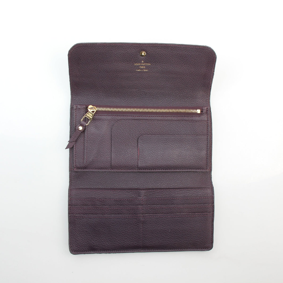 Louis Vuitton Monogram Empreinte Marie-Lou wallet in burgundy leather, displayed front-facing