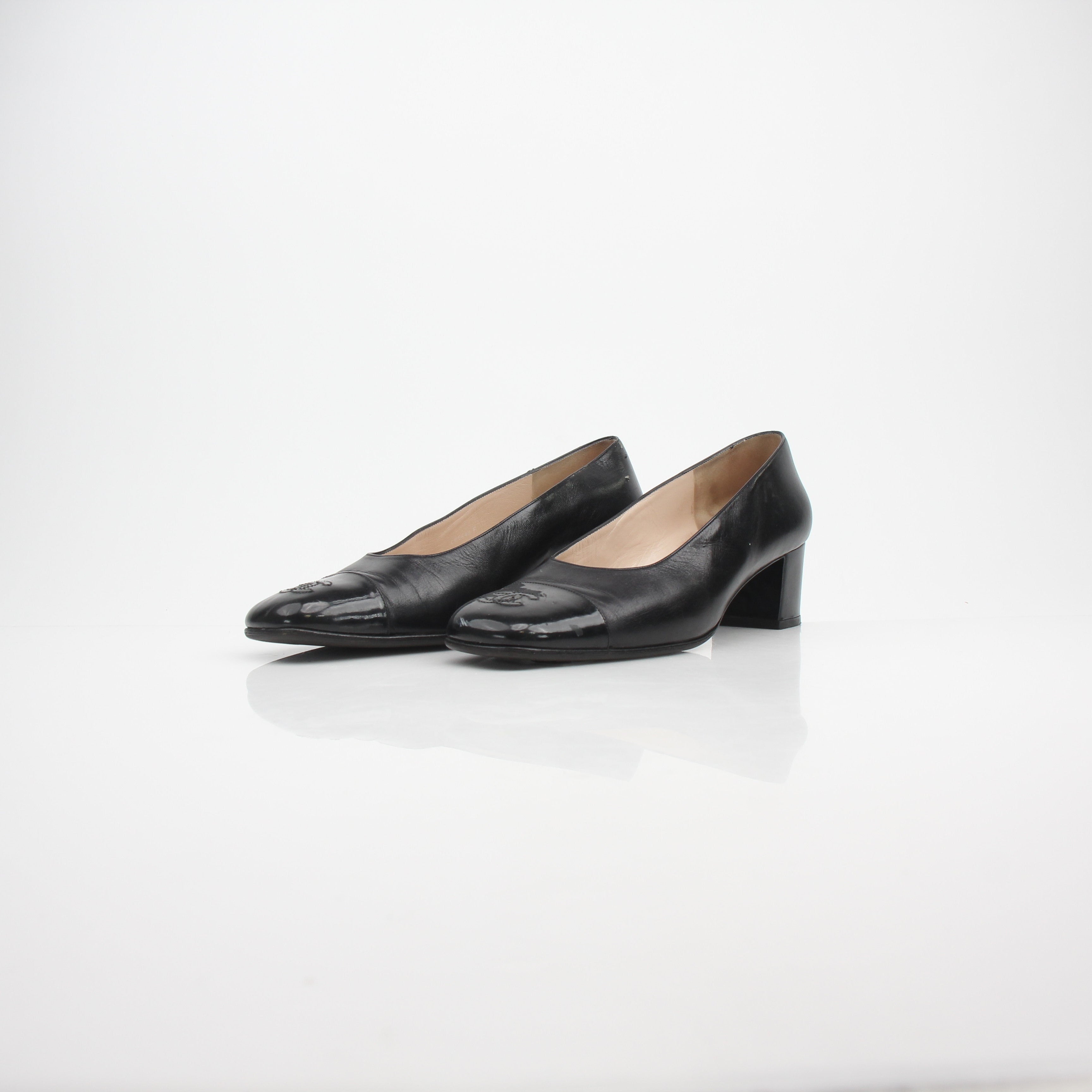 Chanel Cap Toe CC Block Heel Pumps