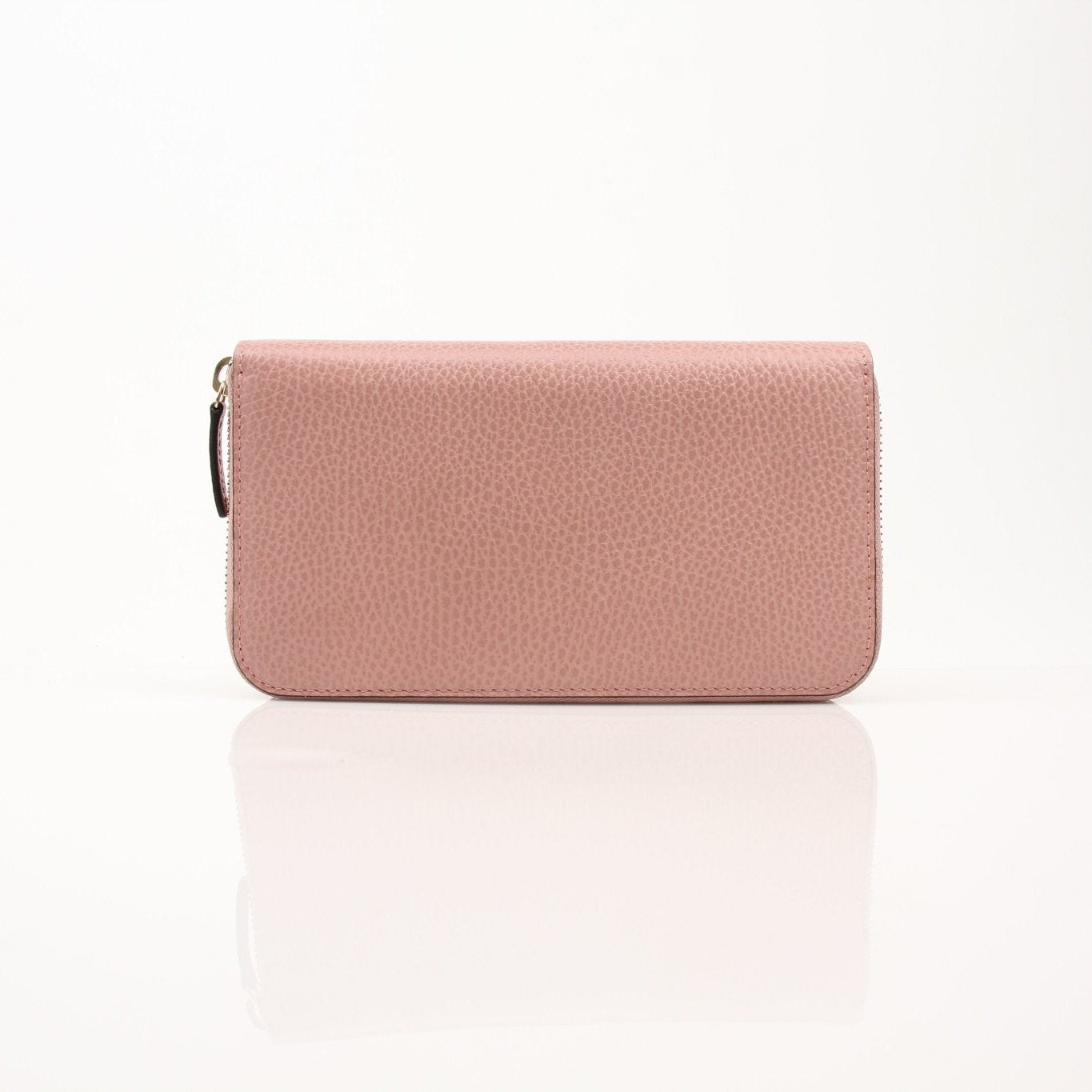 Gucci GG Logo Zip Continental Wallet with gold accents, black leather exterior, and multiple card slots.