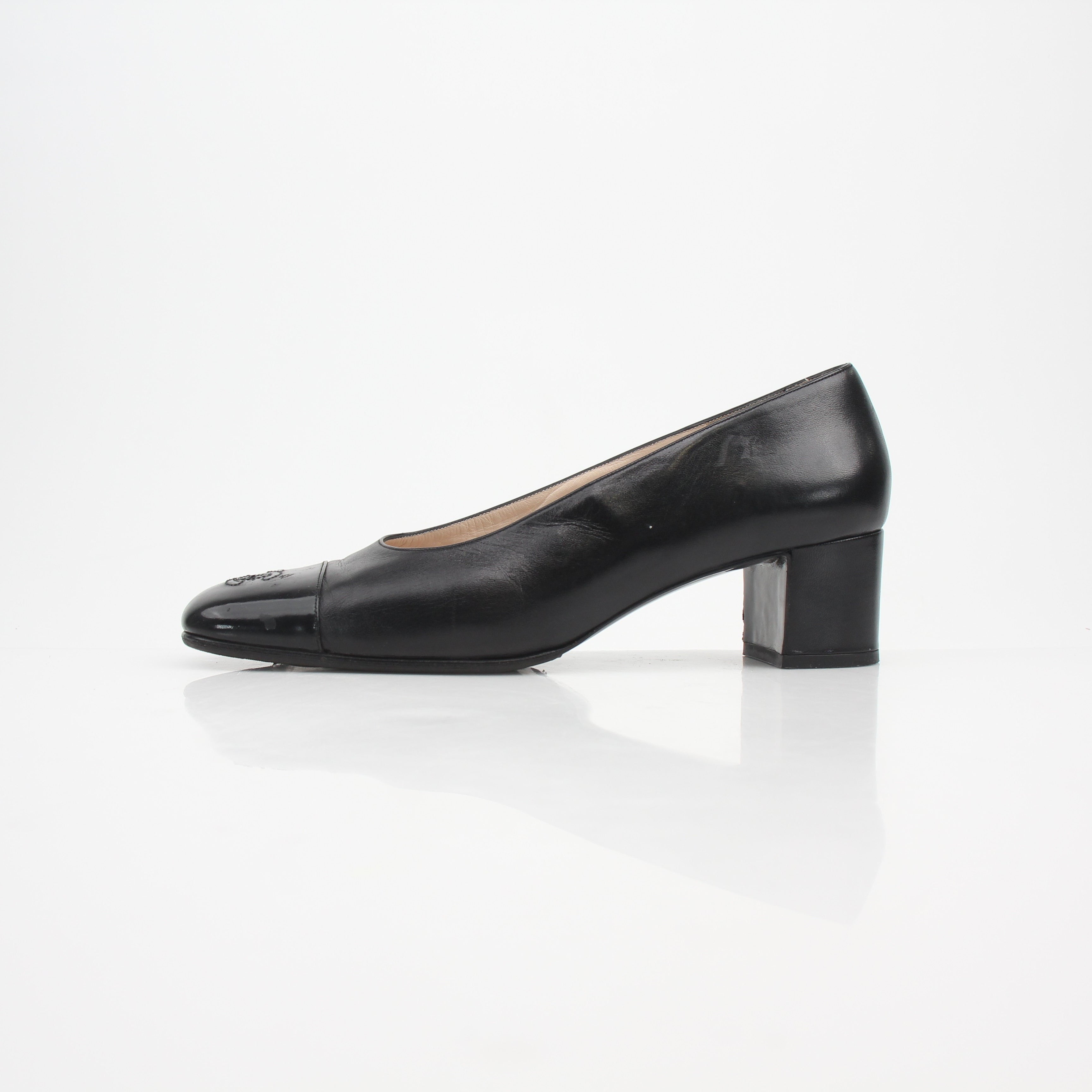 Chanel Cap Toe CC Block Heel Pumps