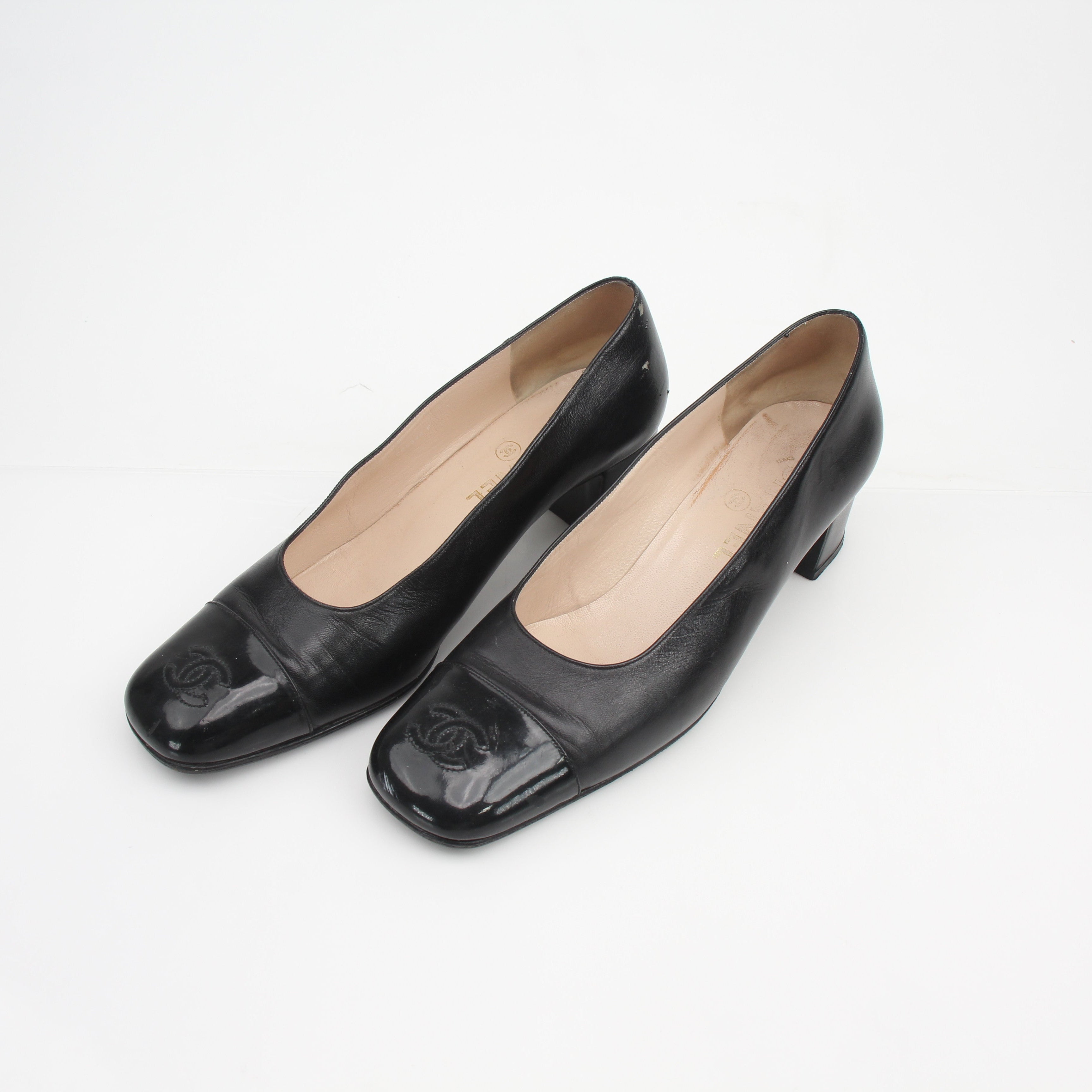 Chanel Cap Toe CC Block Heel Pumps