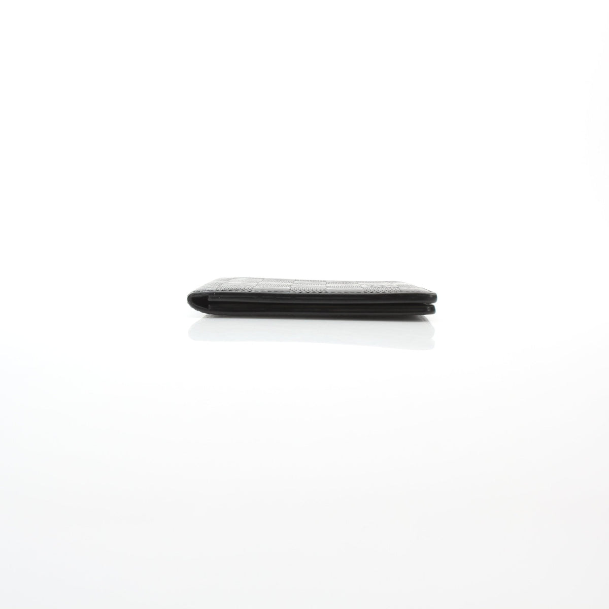 Black Damier Infini leather multiple wallet by Louis Vuitton, shown closed from the front