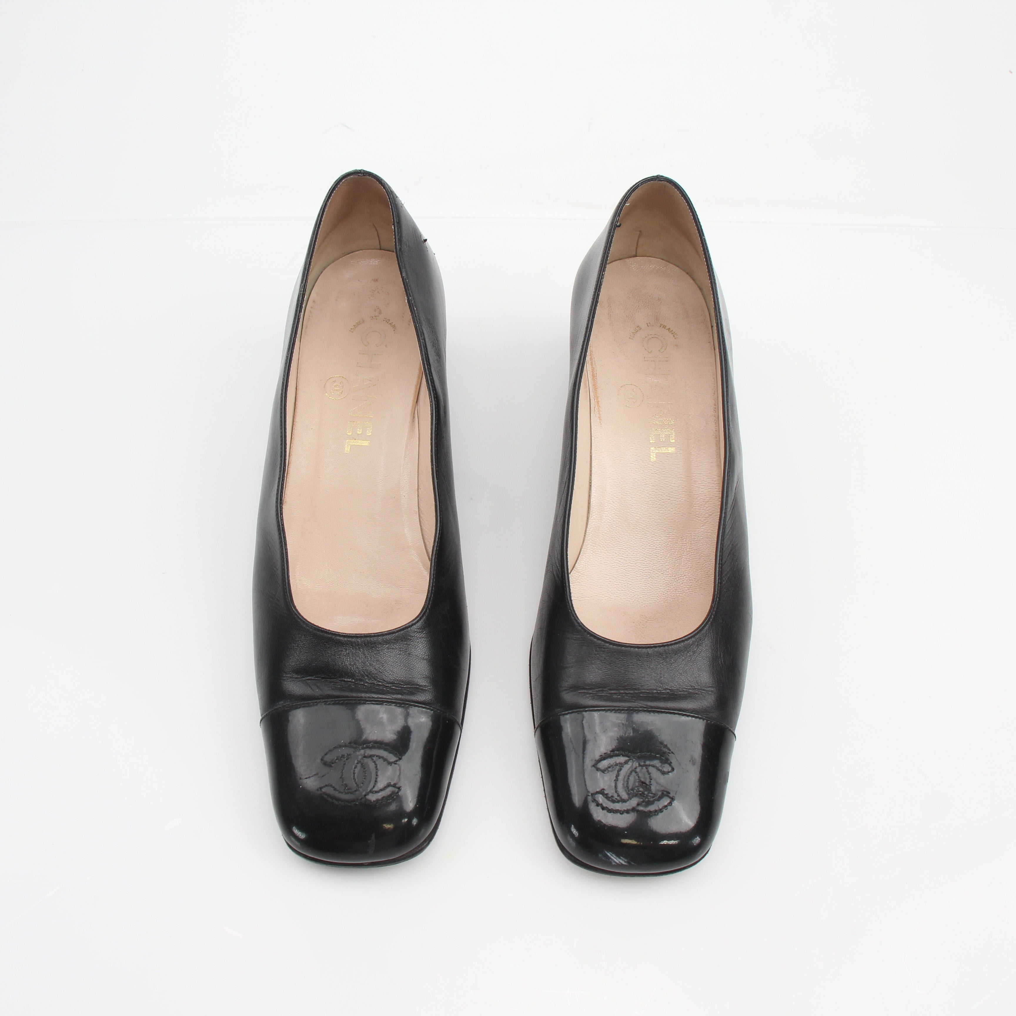 Chanel Cap Toe CC Block Heel Pumps