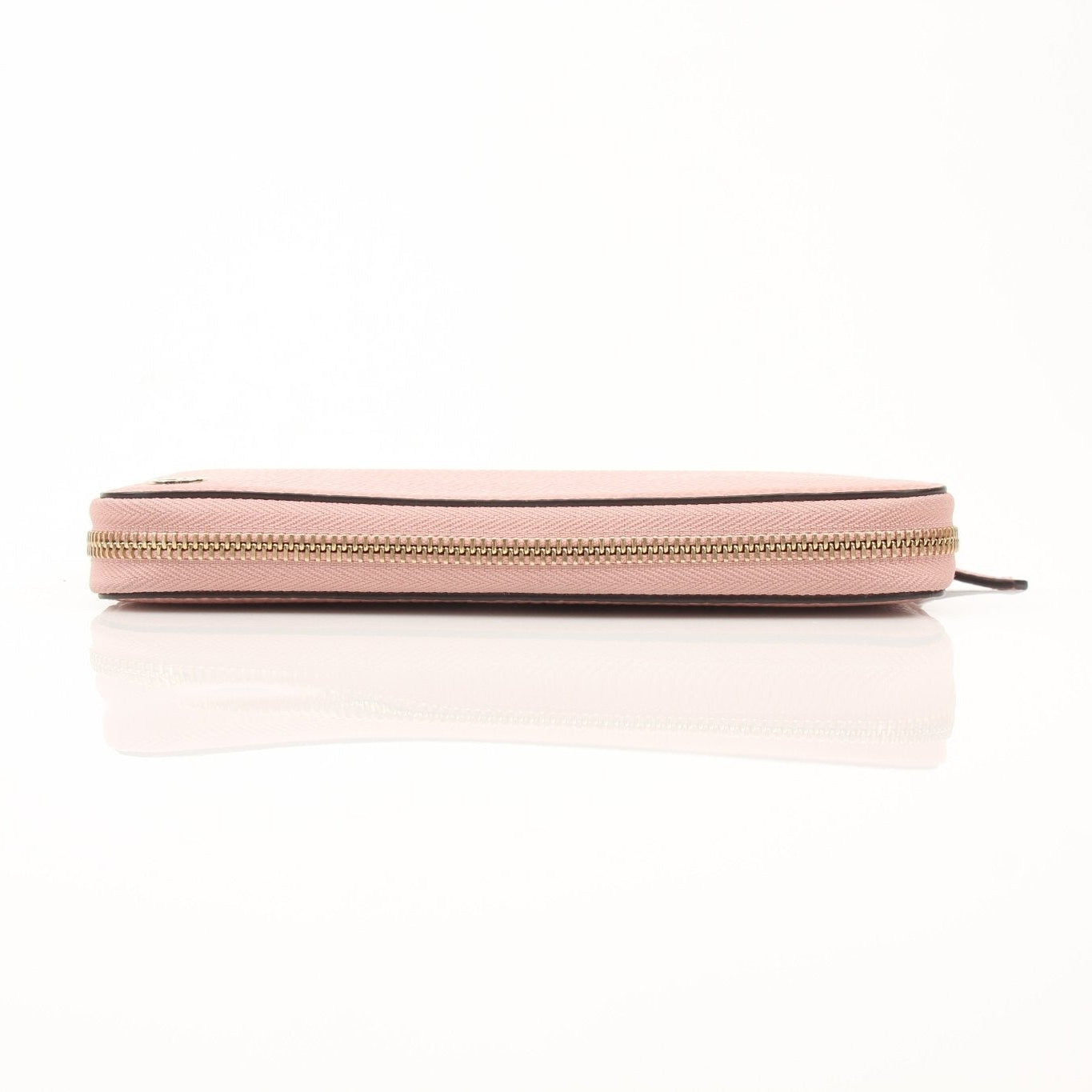 Gold & Beyond Gucci GG Logo Zip Continental wallet with black leather and gold logo accents, showing front view and zip closure.
