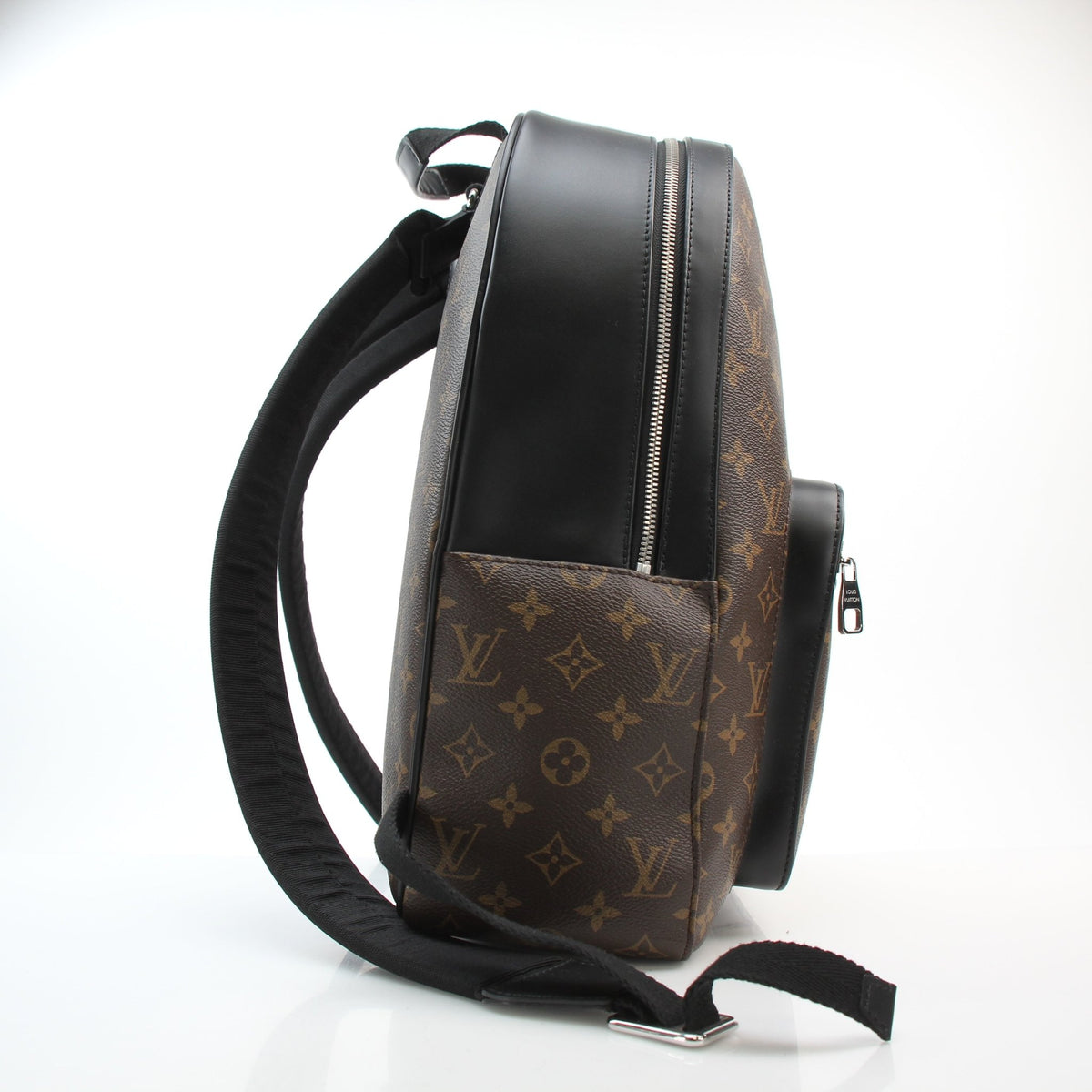 Louis Vuitton Monogram Canvas Josh Backpack in brown, featuring adjustable shoulder straps and front zip pocket