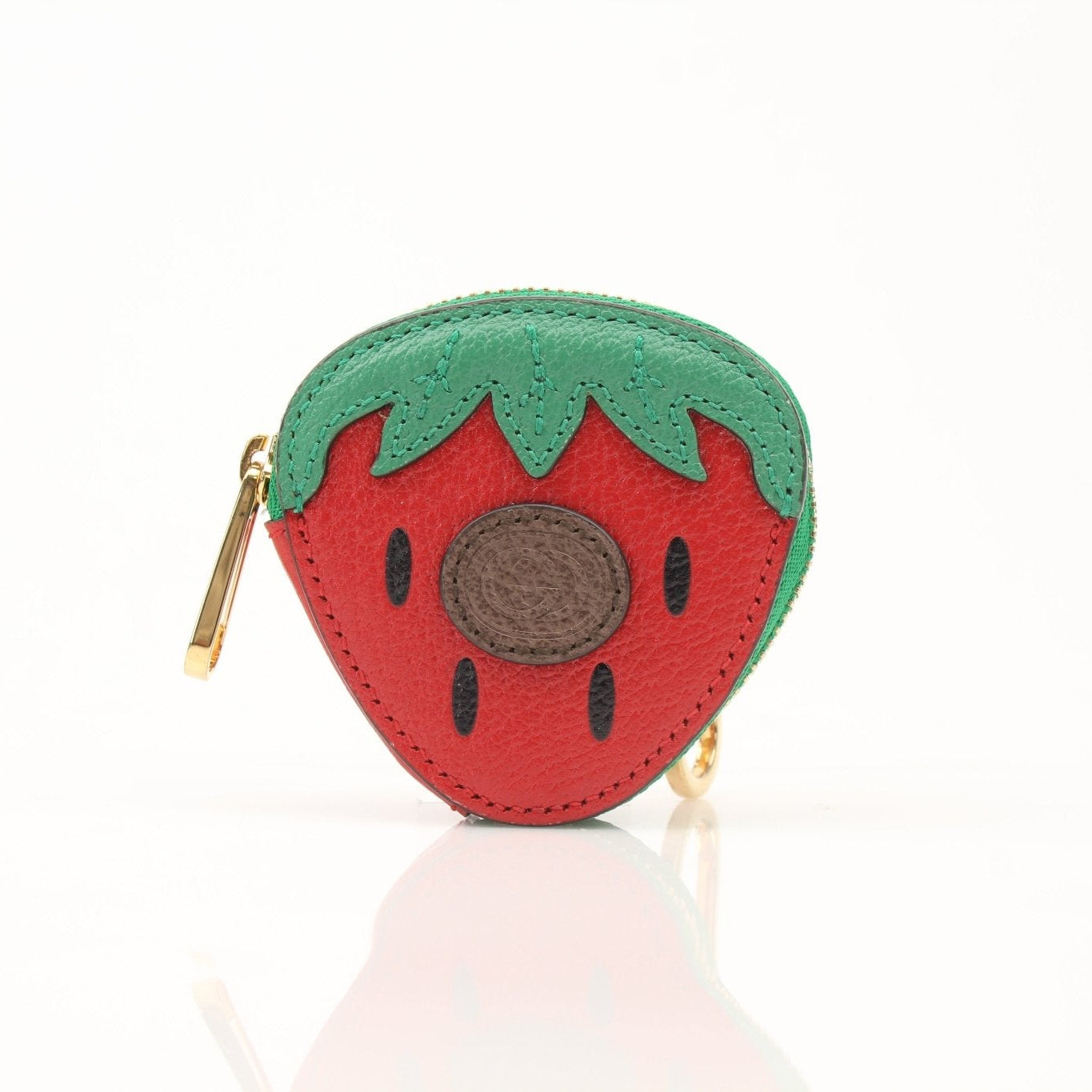 Gucci Fruitini zip coin pouch wallet with colorful fruit print and gold-tone zipper, compact and stylish accessory.