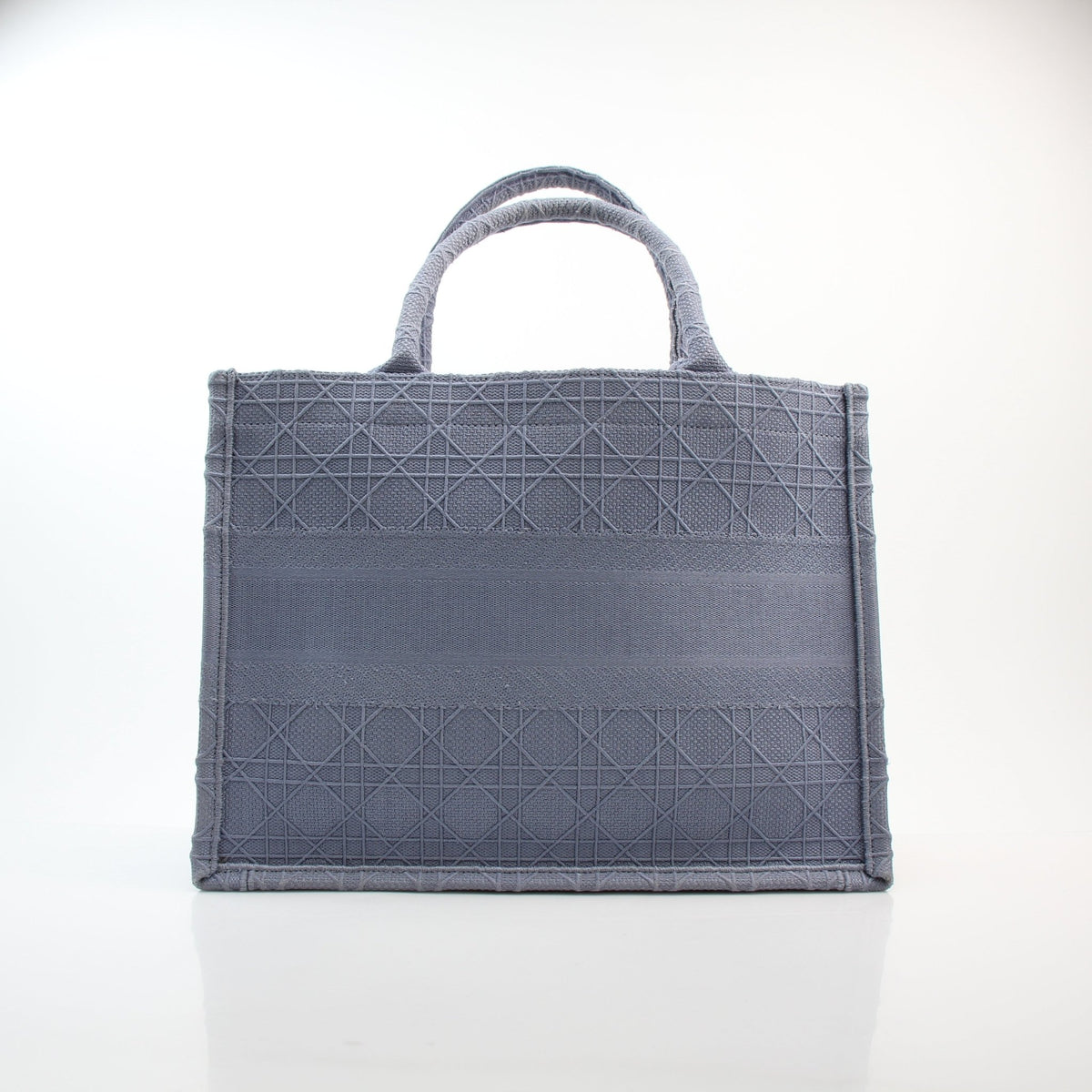 Christian Dior blue gray medium Macrocannage embroidered Book Tote handbag with top handles