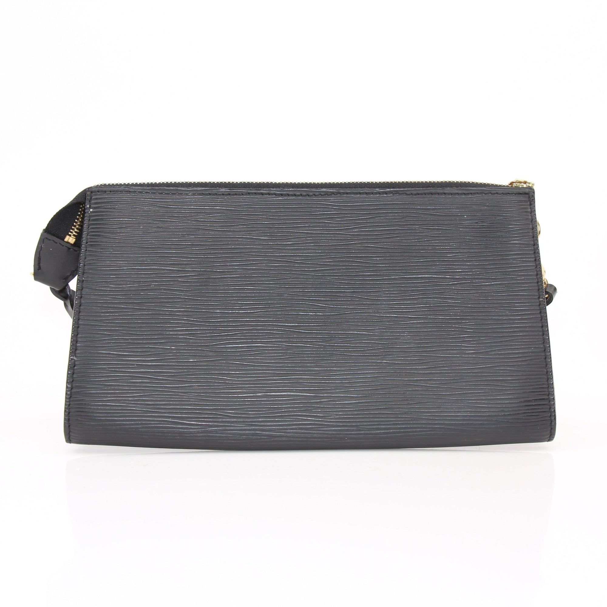 Louis Vuitton Pochette handbag in gold with designer details, featuring a compact and stylish accessory for everyday use.