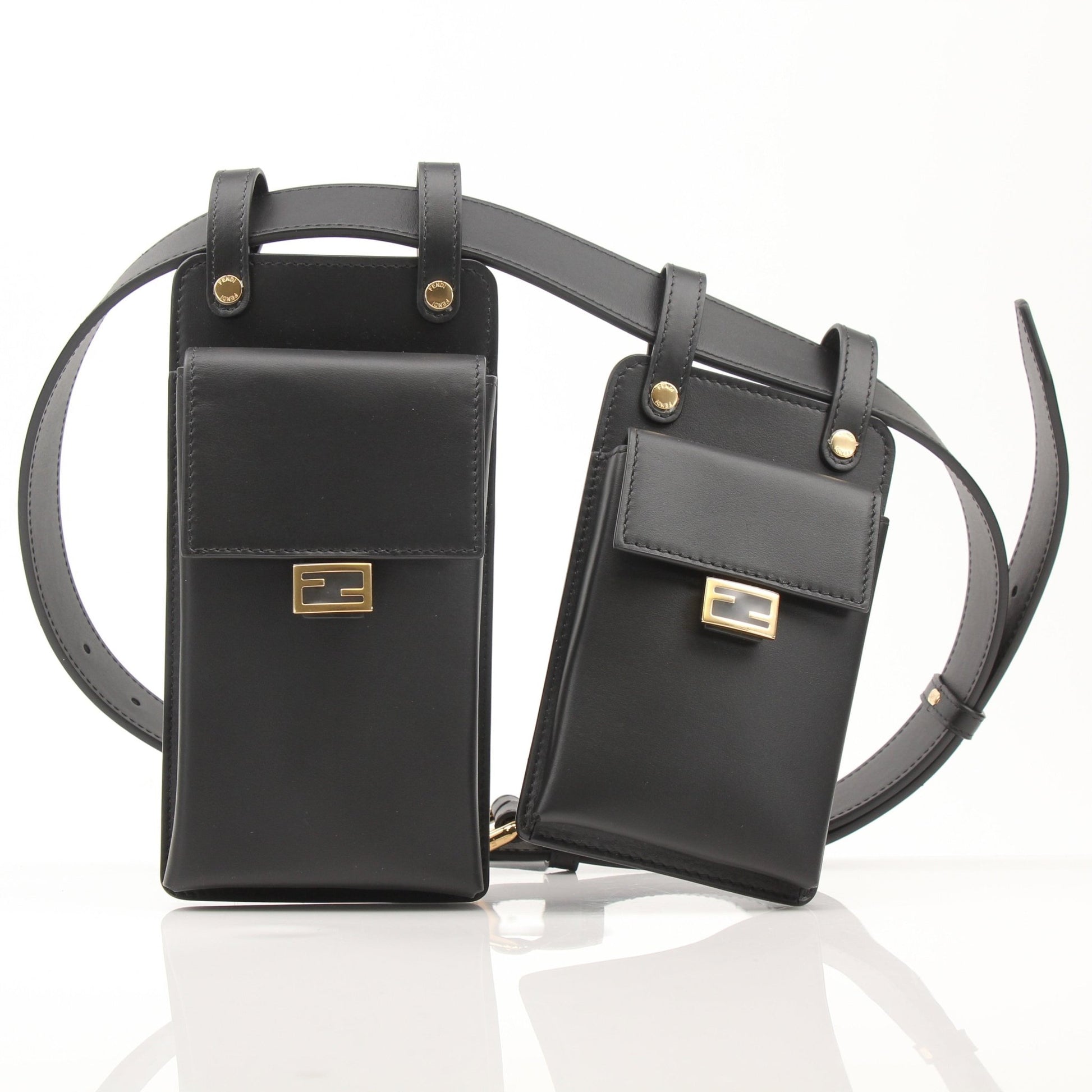 Gold & Beyond Fendi Double Pouch Belt Bag handbag with dual pouches and adjustable strap, stylish accessory for everyday use.