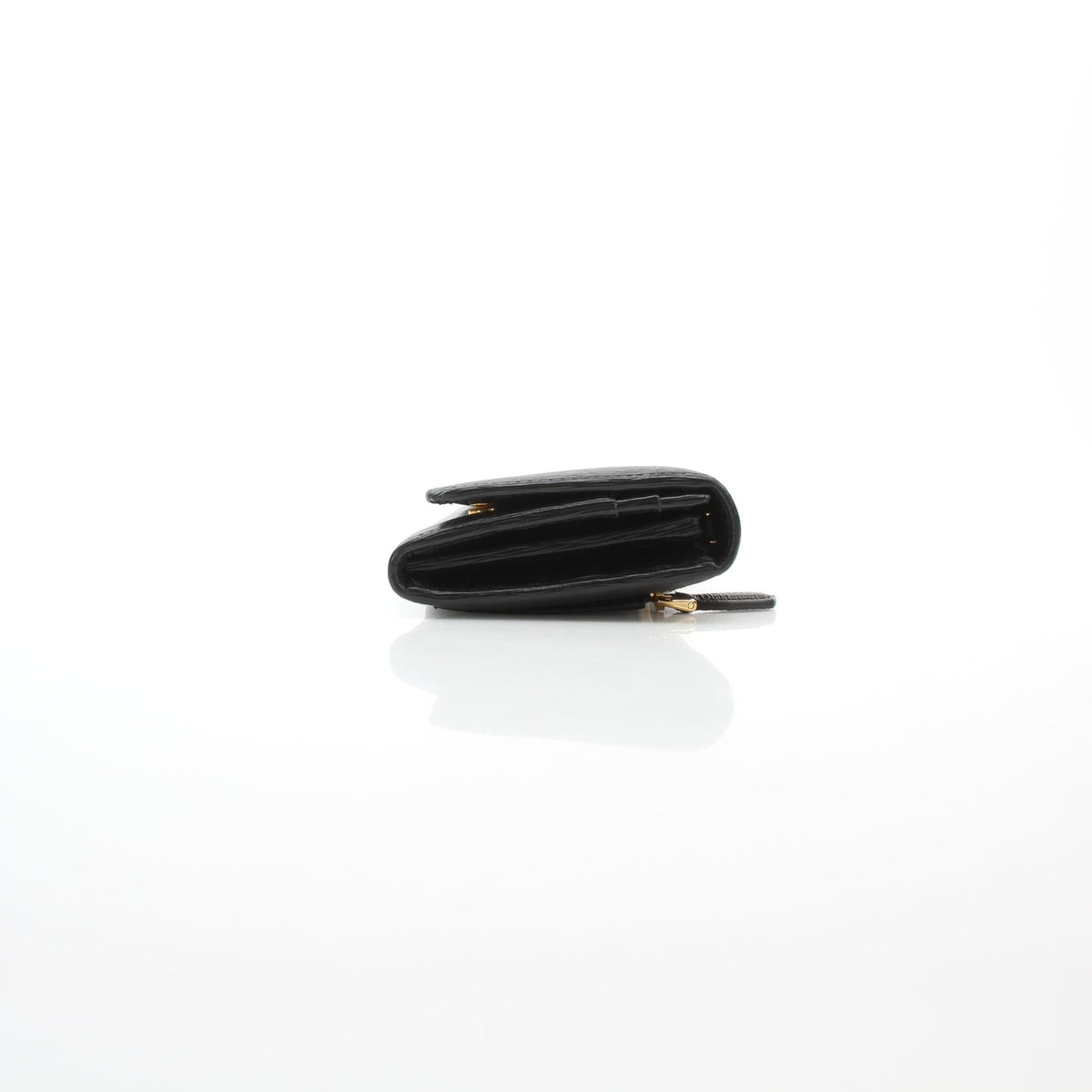 Prada black Vitello Move leather flap wallet with sleek rectangular design and snap closure