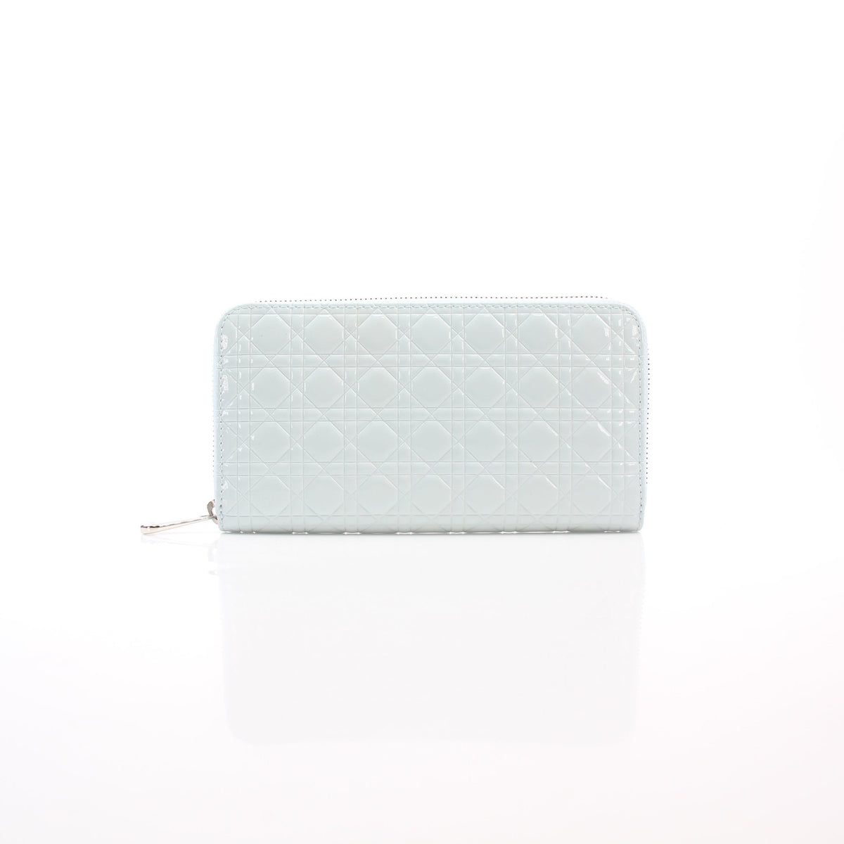 Christian Dior Light Blue Patent Cannage Lady Dior Voyager zip-around wallet by Gold & Beyond