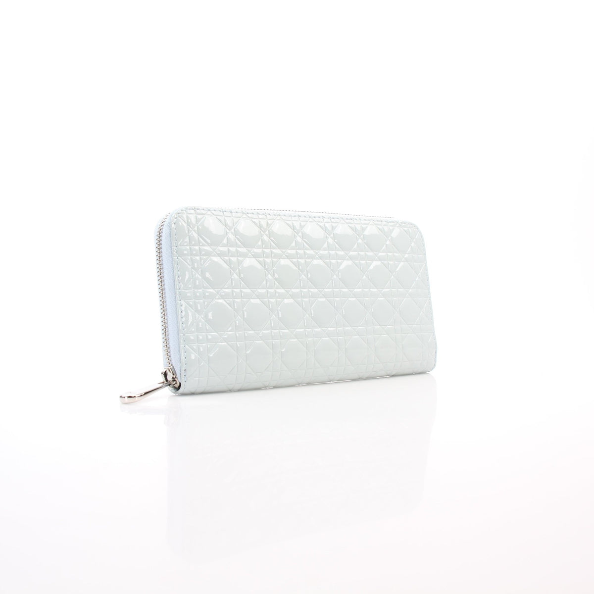 Christian Dior Light Blue Patent Cannage Lady Dior Voyager zip-around wallet by Gold & Beyond