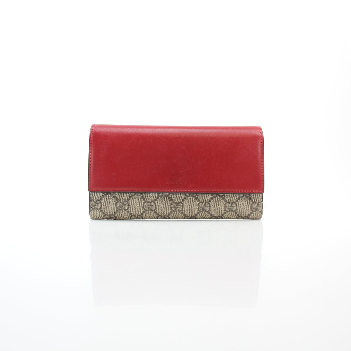 Gucci beige GG Supreme canvas wallet with red leather continental flap and gold-tone hardware