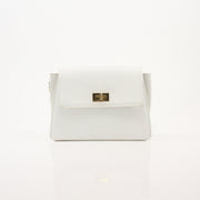 Gold & Beyond Chanel White Caviar Crossbody Handbag with gold chain strap and flap closure, stylish and elegant accessory.