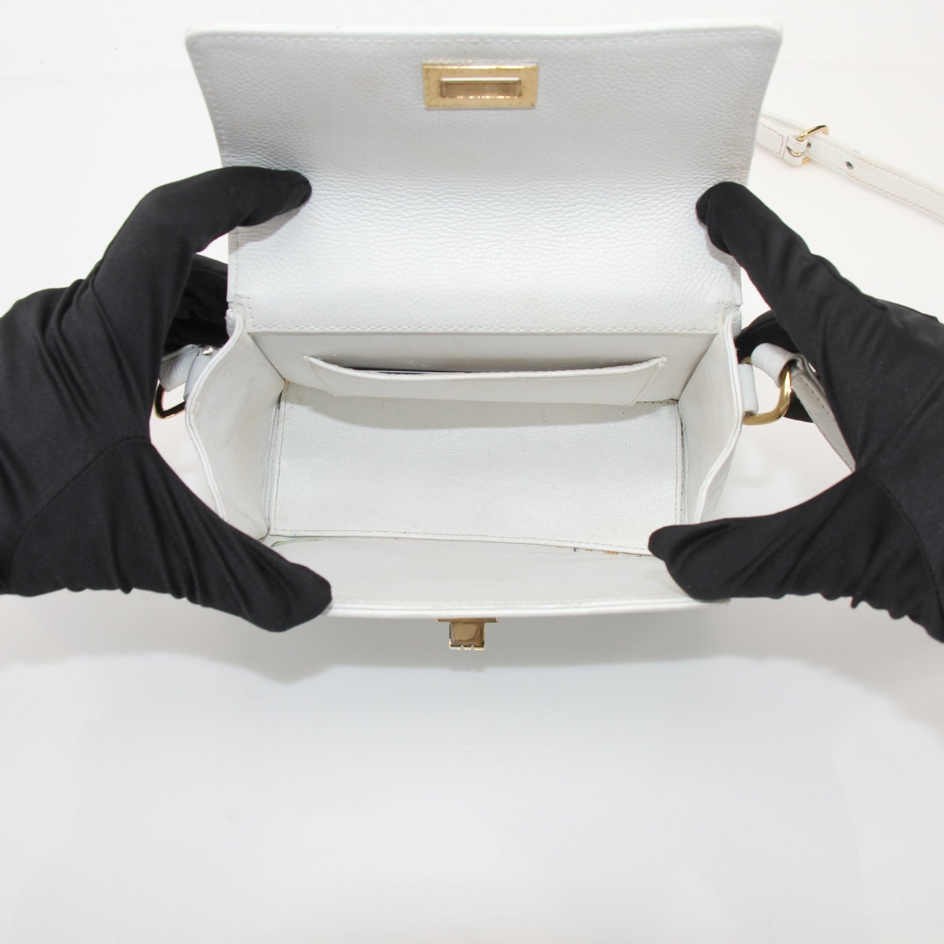Chanel White Caviar Crossbody Bag, luxury handbag with textured caviar leather and gold-tone hardware, by Gold & Beyond.