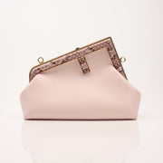 Gold & Beyond Fendi First Small Clutch handbag with sleek design, gold hardware, and textured leather, shown from a front view.