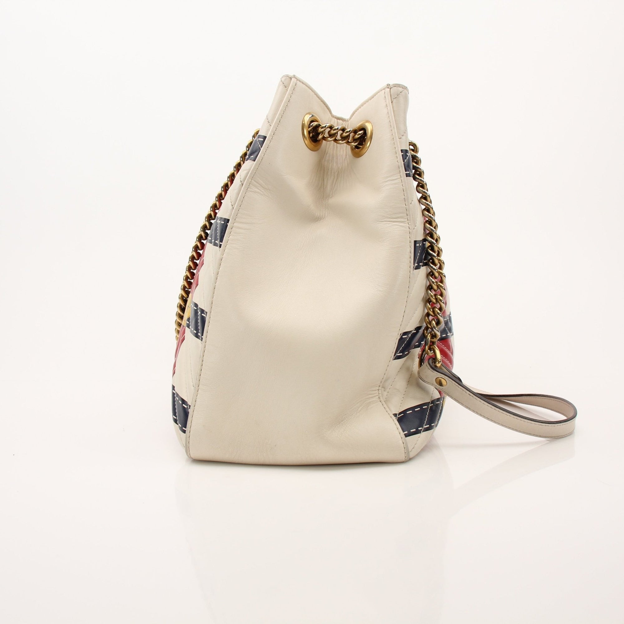 Gold & Beyond Gucci Trompe L’oeil GG shoulder handbag with stylish design and sleek leather finish.
