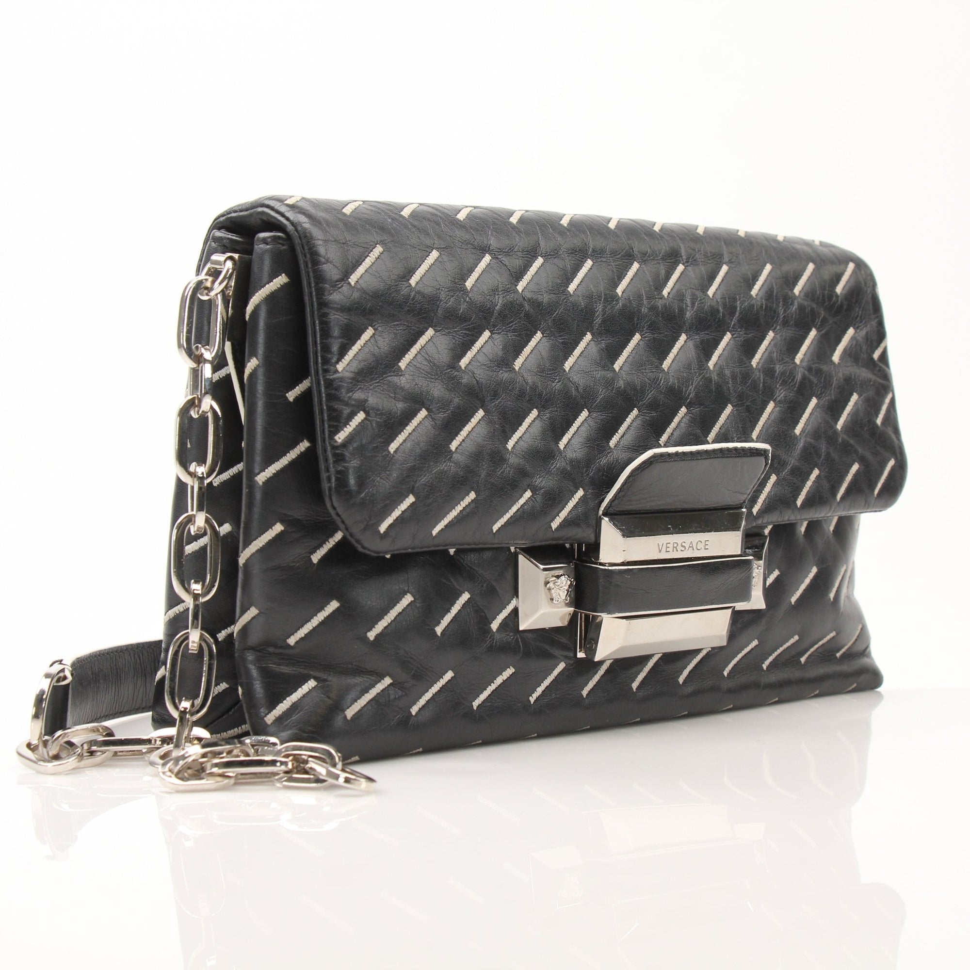 Gold & Beyond Versace Medium Ryder shoulder handbag with signature design, featuring a sleek, structured style and elegant hardware.