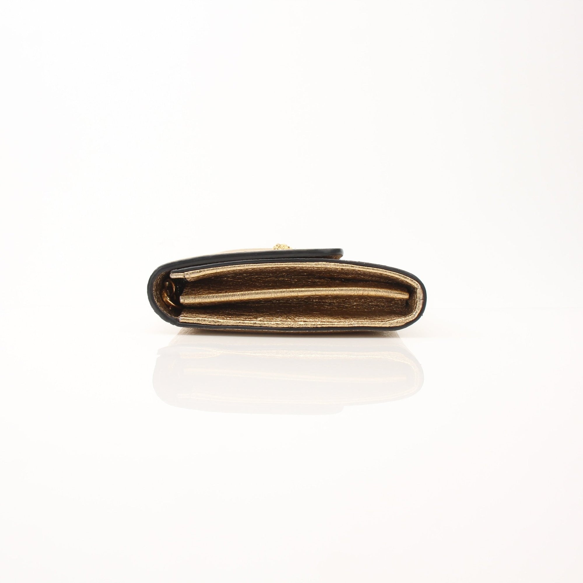 Gold & Beyond Versace Medusa flap chain wallet with gold chain and designer Medusa logo, stylish accessory for women.