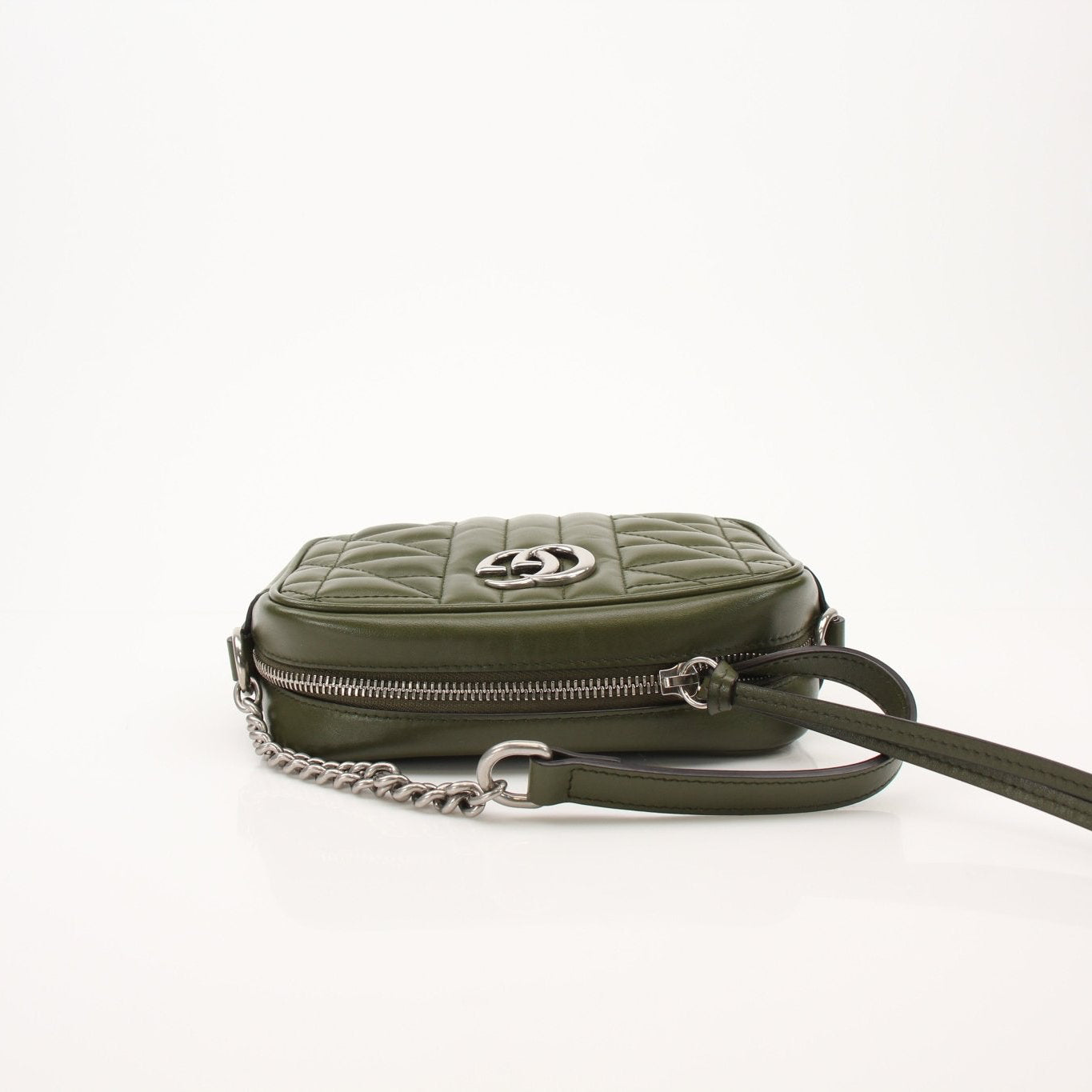 Gold & Beyond Gucci GG Camera Bag handbag with leather strap and monogram canvas, stylish accessory for everyday use.