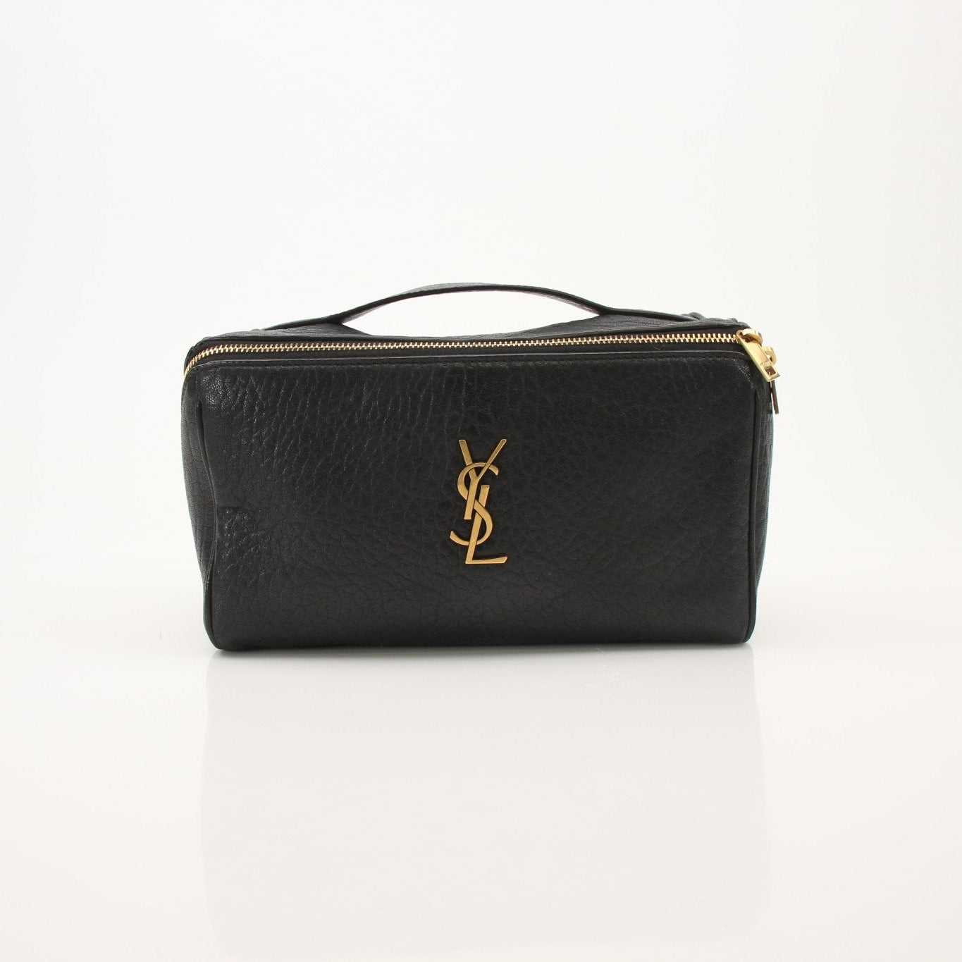 Gold & Beyond Saint Laurent vanity case with sleek design and compact storage, perfect for travel and organization.