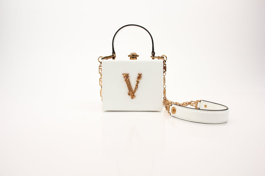 Versace Virtus Box Bag in White with Gold-Tone Hardware
